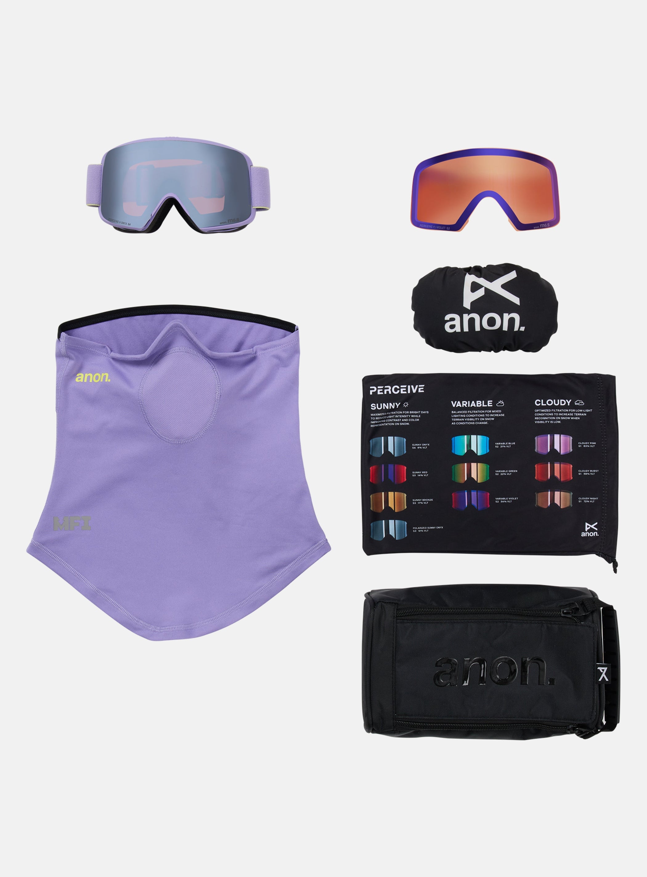 Anon M6S Goggles + Bonus Lens + MFI® Face Mask | Frame: Hyper Lilac, Lens: Perceive Sunny Onyx