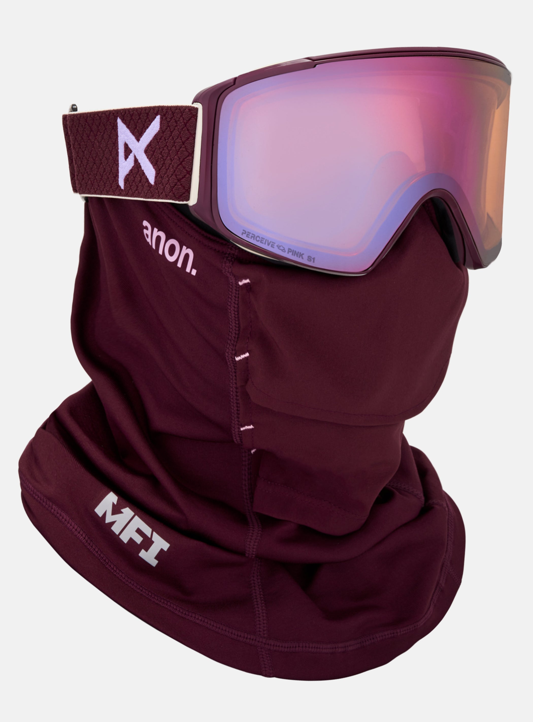 Anon M4S Goggles (Cylindrical) + Bonus Lens + MFI® Face Mask | Frame: Deep Cherry, Lens: Perceive Cloudy Pink