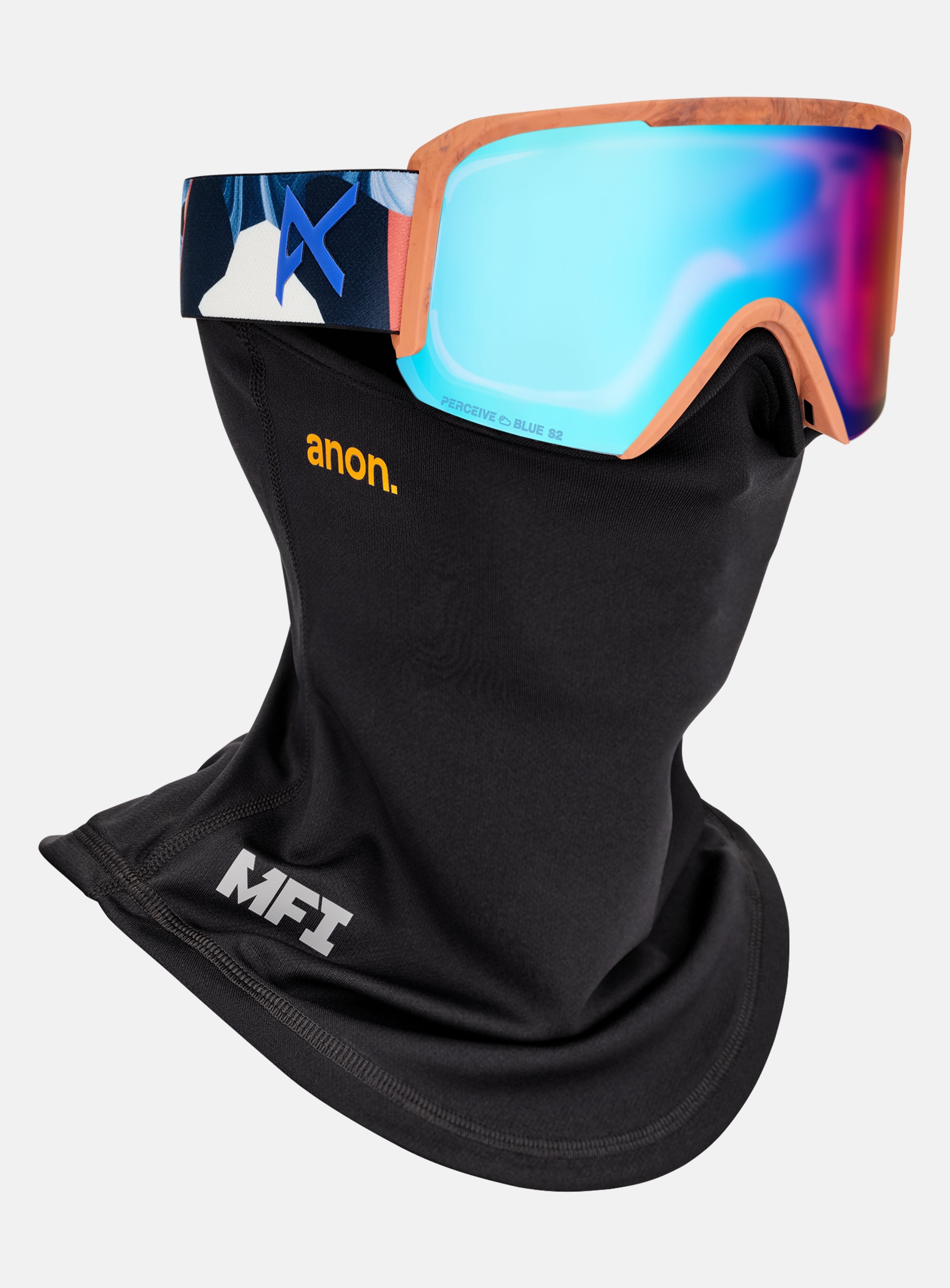 Anon Nesa S Goggles + Bonus Lens + MFI® Face Mask | Frame: Marble Collage, Lens: Perceive Variable Blue (21% / S2), Spare Lens: Perceive Cloudy Pink (53% / S1)