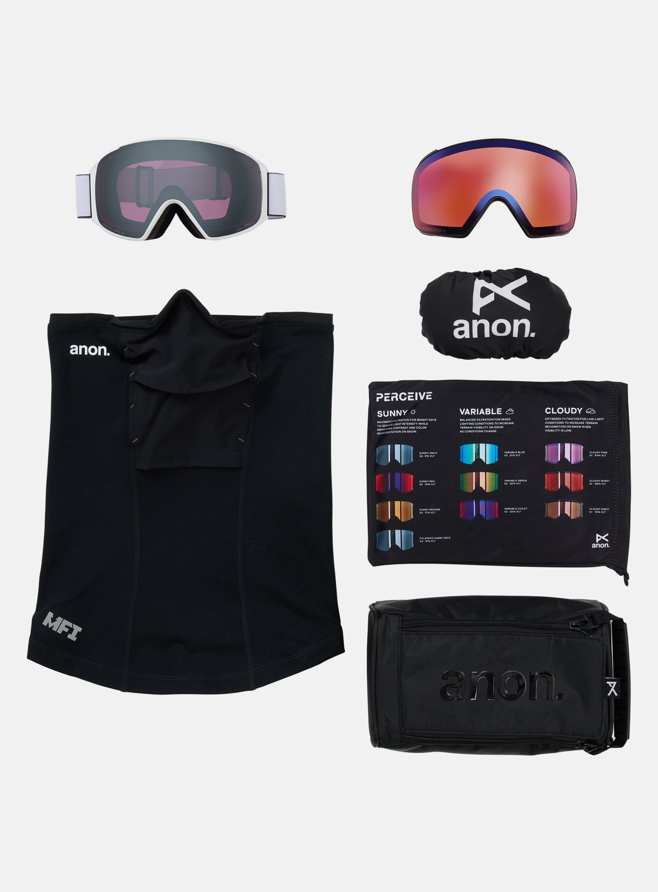 Anon M4S Goggles (Toric) + Bonus Lens + MFI® Face Mask | Frame: White, Lens: Perceive Sunny Onyx
