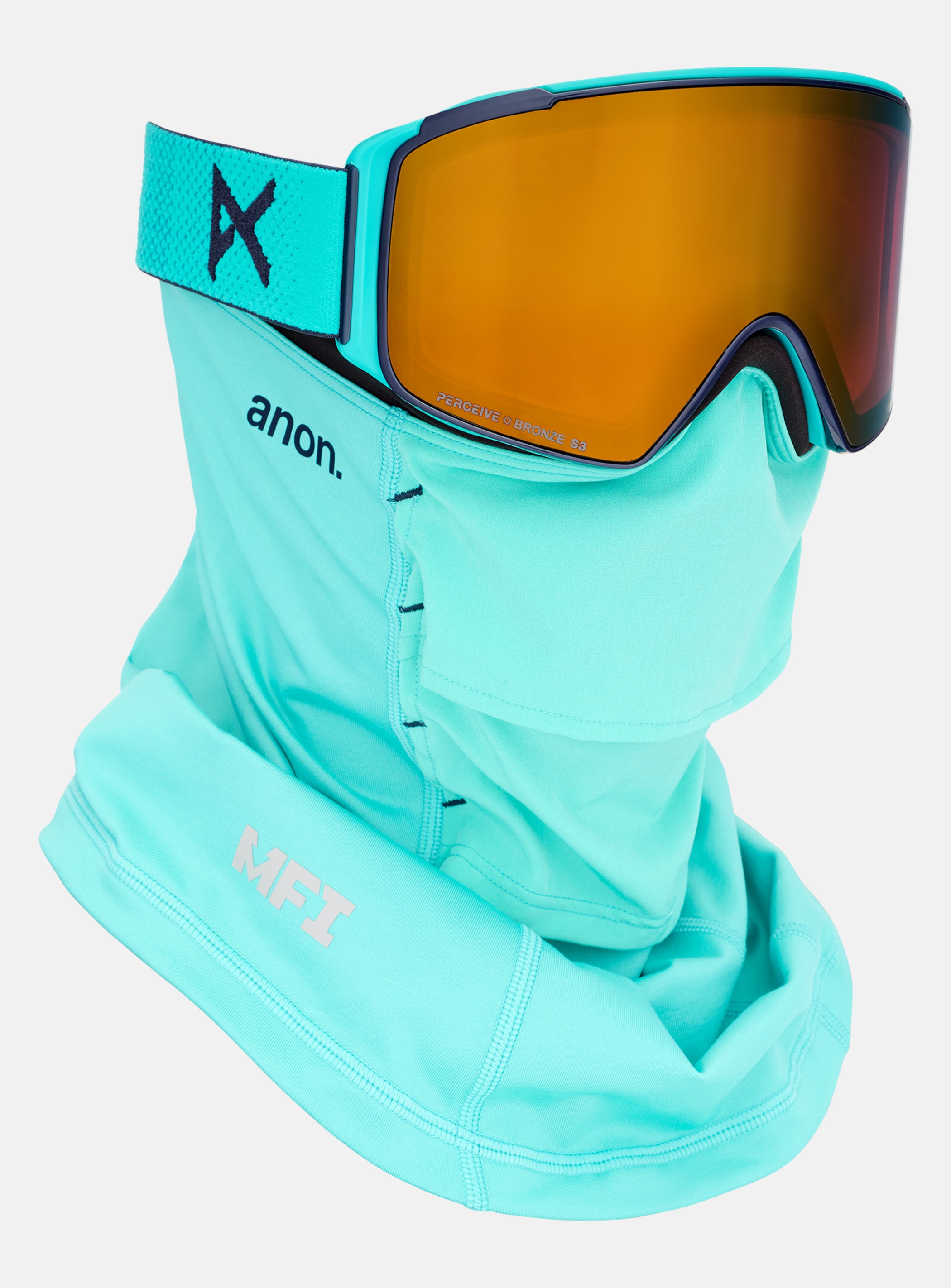 Anon M4S Goggles (Cylindrical) + Bonus Lens + MFI® Face Mask | Frame: Marine, Lens: Perceive Sunny Bronze (17% / S3), Spare Lens: Perceive Cloudy Burst (59% / S1)