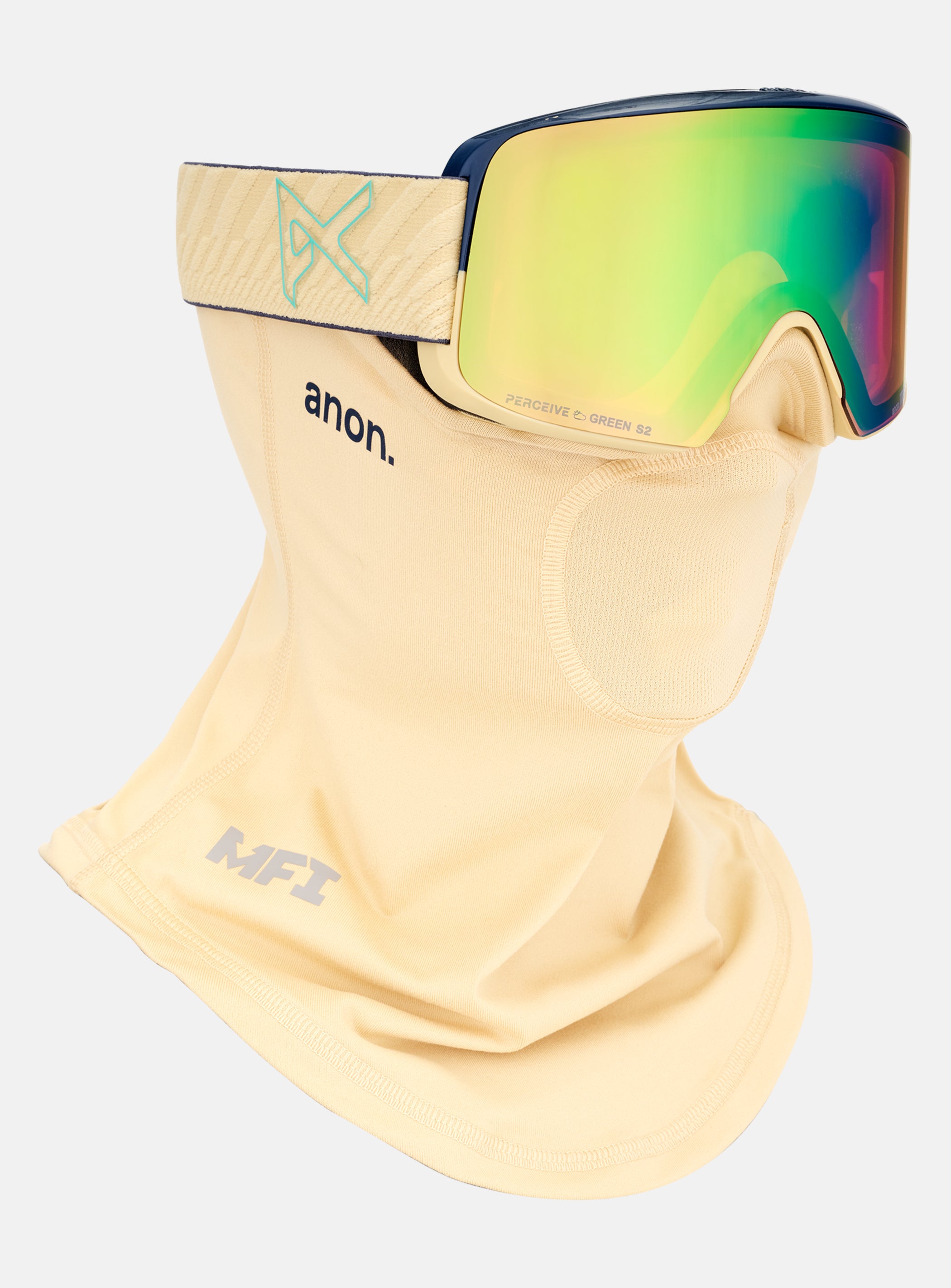 Anon M6S Goggles + Bonus Lens + MFI® Face Mask | Frame: Beechwood, Lens: Perceive Variable Green (22% / S2), Spare Lens: Perceive Cloudy Pink (53% / S1)