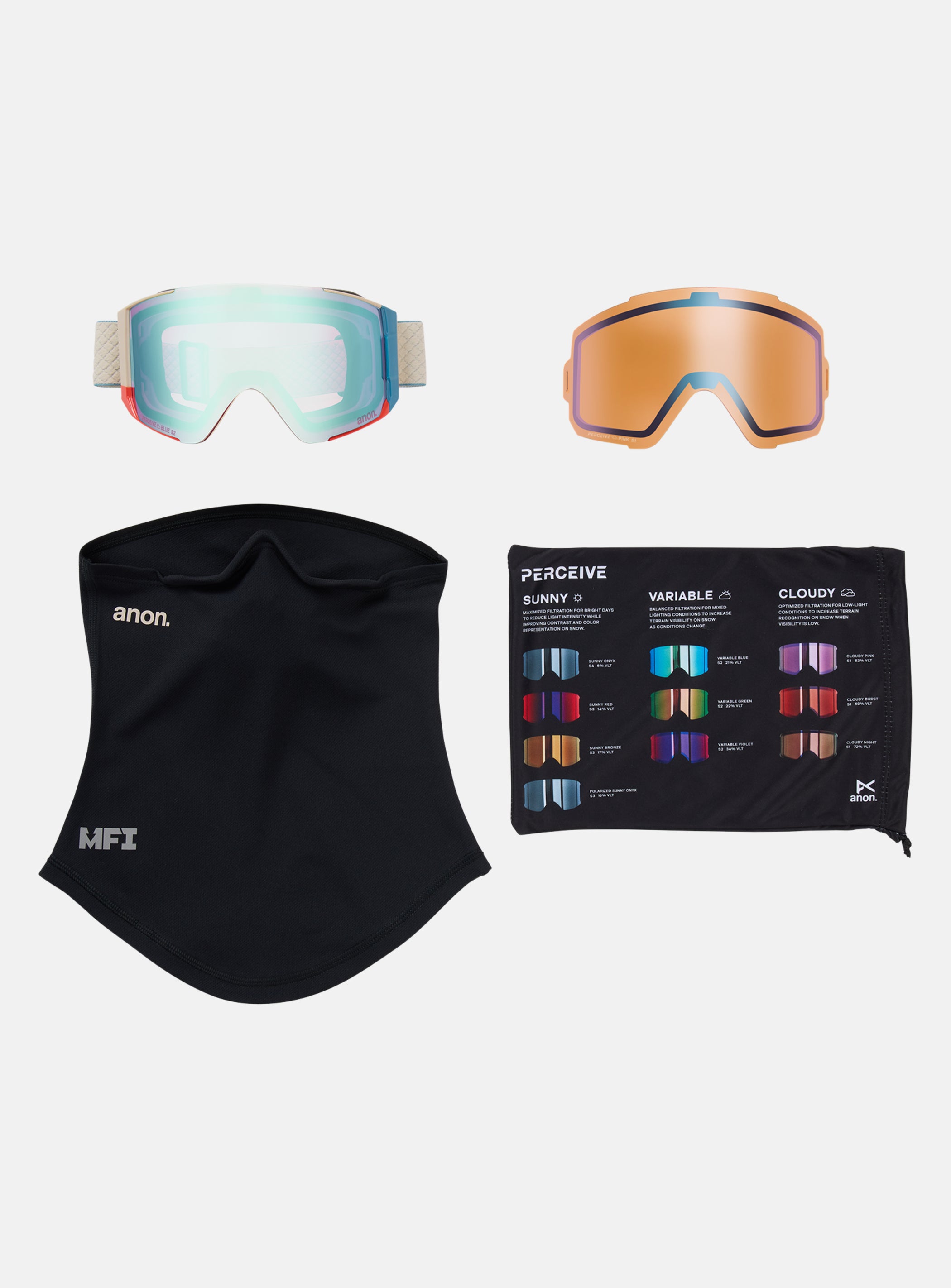Anon Sync Goggles + Bonus Lens + MFI® Face Mask | Frame: Oat, Lens: Perceive Variable Blue