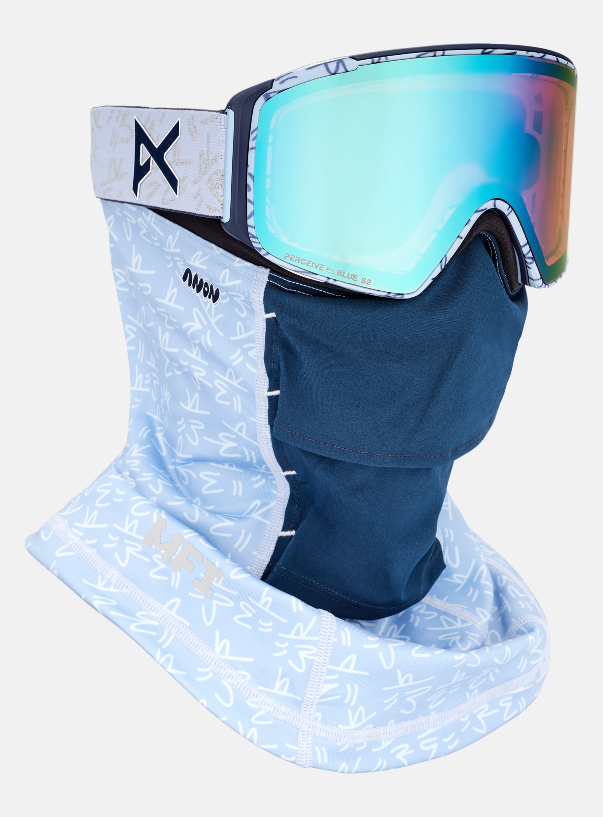 Anon M4S Goggles (Cylindrical) + Bonus Lens + MFI® Face Mask | Frame: LBMIDNIGHTGUS, Lens: Perceive Variable Blue (21% / S2), Spare Lens: Perceive Cloudy Pink (53% / S1)