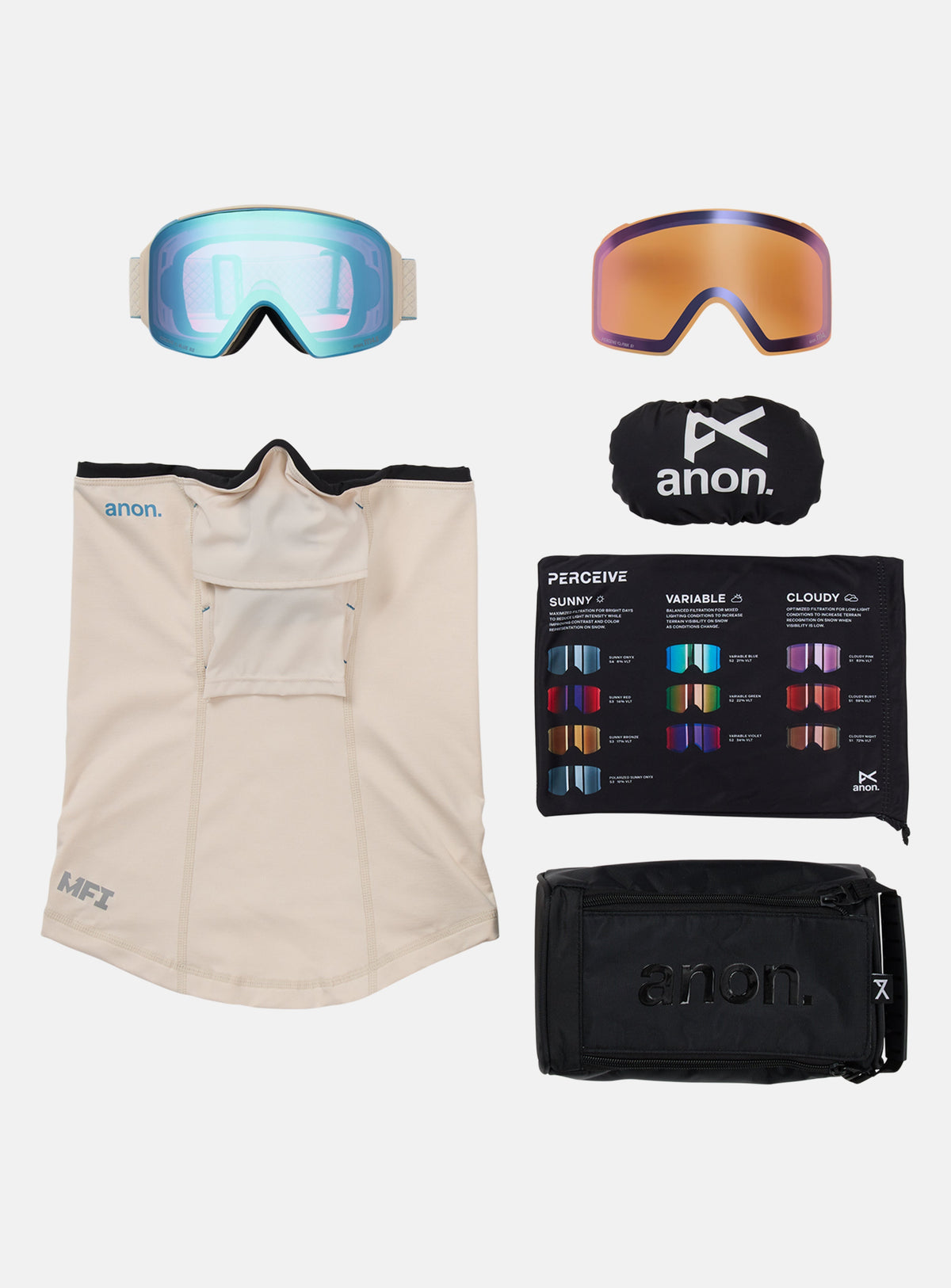 Anon M4 Goggles (Cylindrical) + Bonus Lens + MFI® Face Mask | Frame: Oat, Lens: Perceive Variable Blue