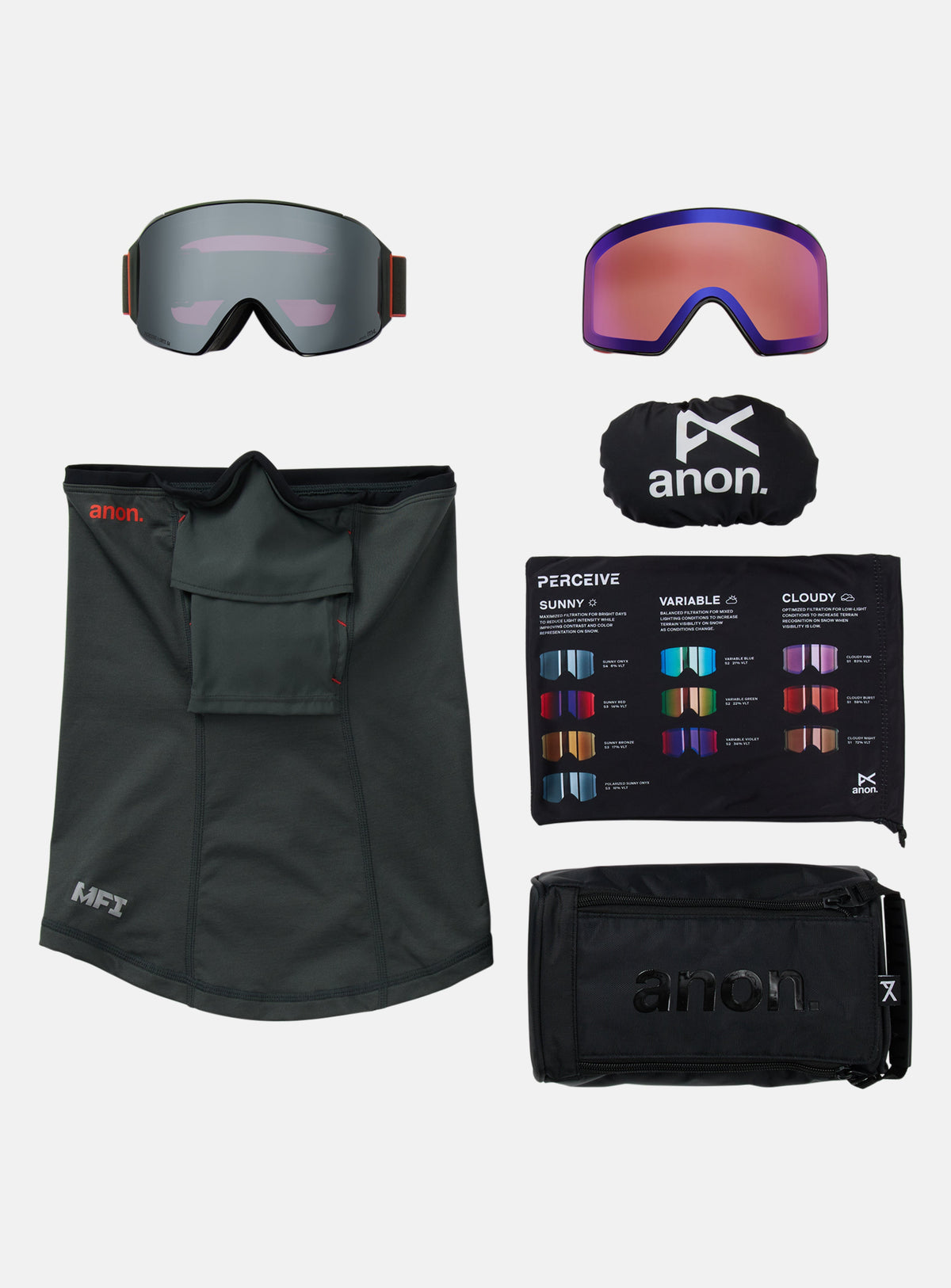Anon M4 Goggles (Cylindrical) + Bonus Lens + MFI® Face Mask | Frame: Fiesta Red, Lens: Perceive Sunny Onyx