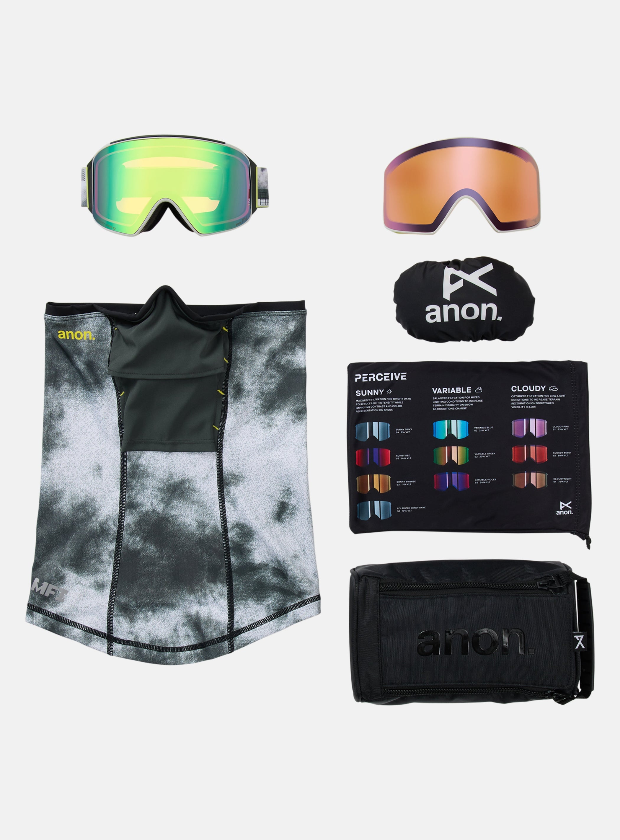 Anon M4 Goggles (Cylindrical) + Bonus Lens + MFI® Face Mask | Frame: Tilt Shift, Lens: Perceive Variable Green