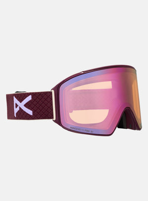 Anon M4 Goggles (Cylindrical) + Bonus Lens + MFI® Face Mask | Frame: Deep Cherry, Lens: Perceive Cloudy Pink