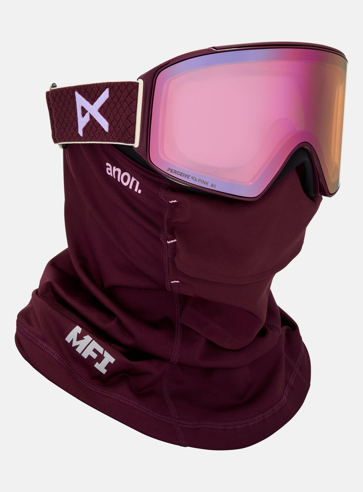 Anon M4 Goggles (Cylindrical) + Bonus Lens + MFI® Face Mask | Frame: Deep Cherry, Lens: Perceive Cloudy Pink