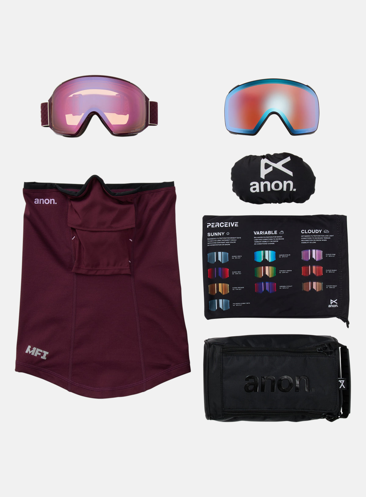 Anon M4 Goggles (Toric) + Bonus Perceive Lens + MFI® Face Mask | Frame: Deep Cherry, Lens: Perceive Cloudy Pink