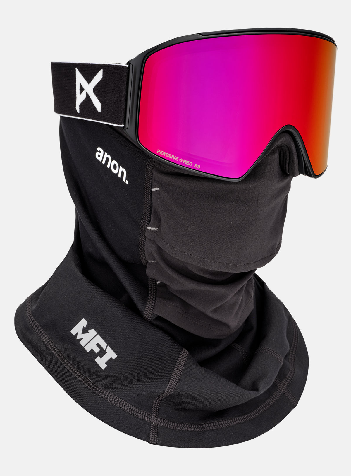 Masque Anon M4 (torique) + écran supplémentaire + masque facial MFI® | Monture : Noir, Écran : Rouge Perceive pour forte luminosité (14 %/S3), Écran de rechange : Burst Perceive pour faible luminosité (59 %/S1)