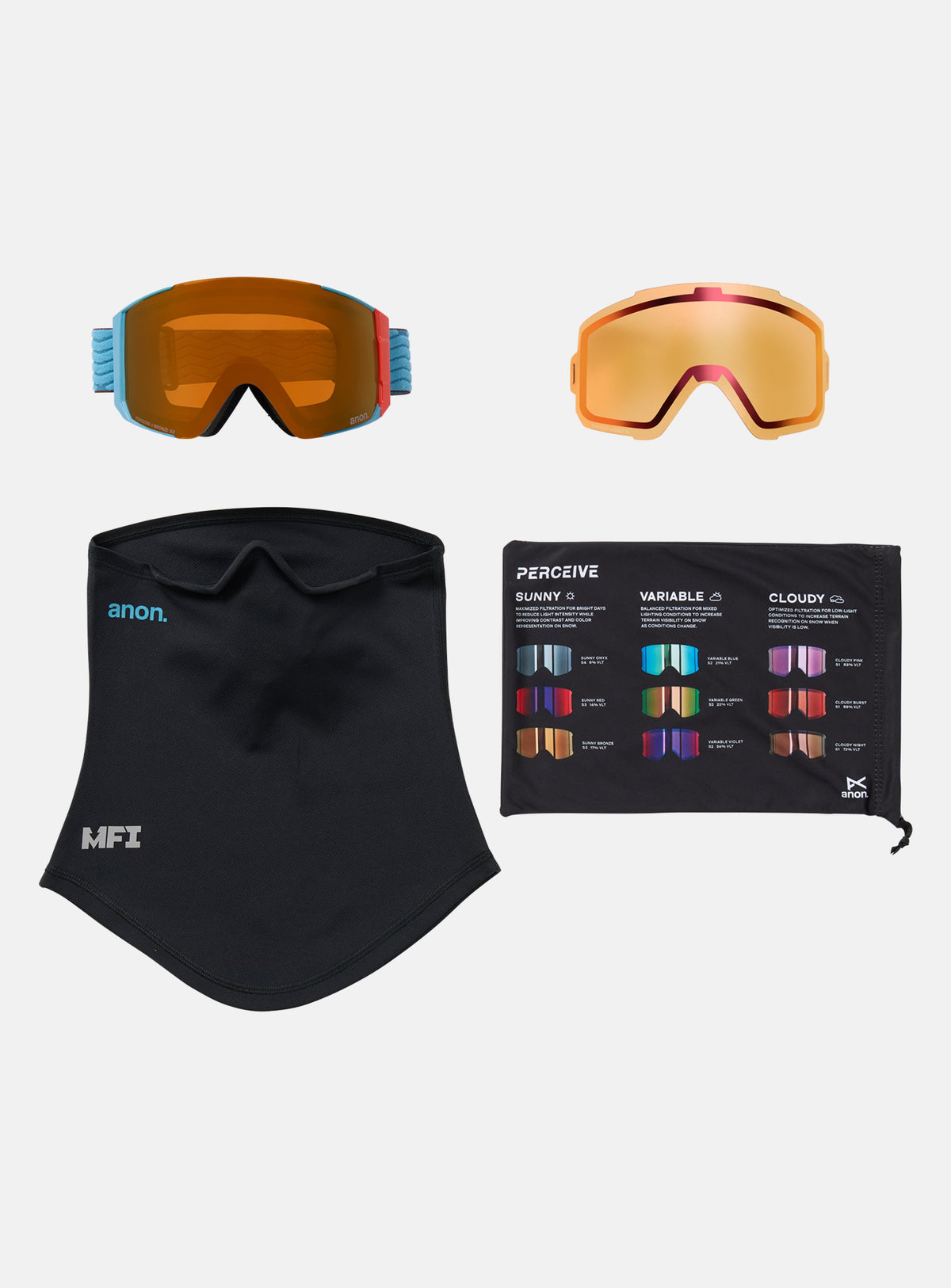 Anon Sync Goggles + Bonus Lens + MFI® Face Mask | Frame: Retro Blue, Lens: Perceive Sunny Bronze