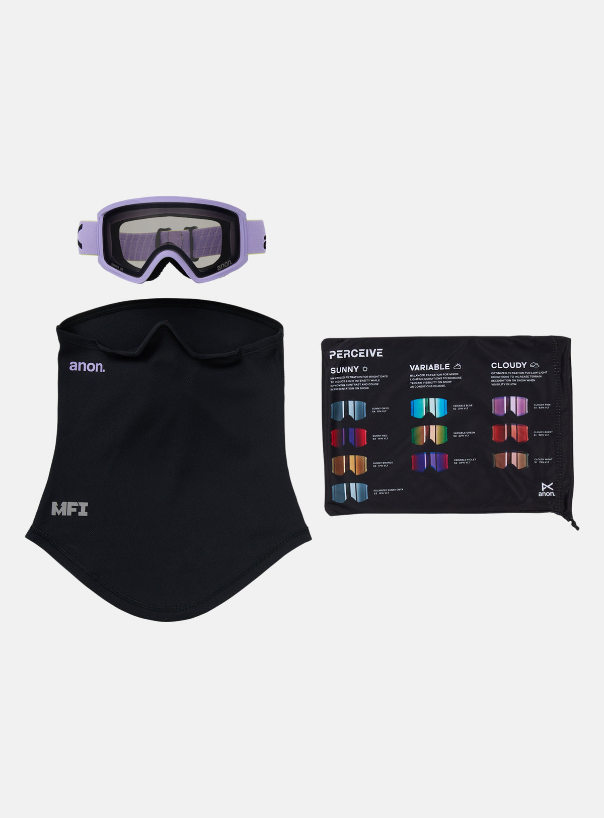 Masque Anon Tracker 2.0 + masque facial MFI® | Monture : Lilas éclatant, Écran : Noir fumé