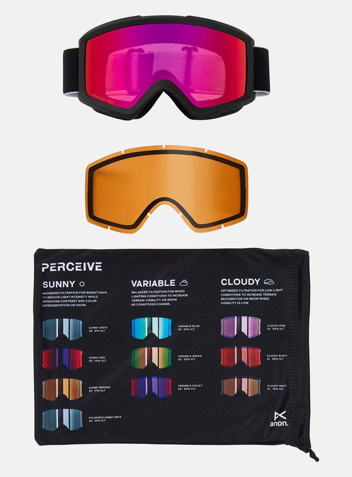 Anon Helix 2.0 Goggles + Bonus Lens | Frame: Black, Lens: Perceive Sunny Red, Spare Lens: Amber (55% / S1)