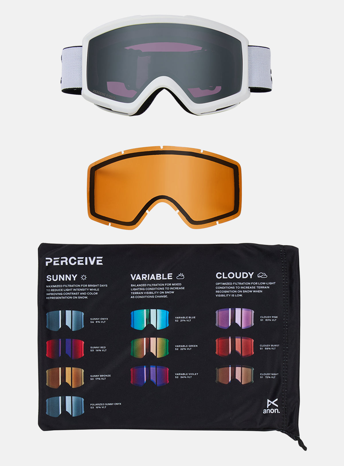 Anon Helix 2.0 Goggles + Bonus Lens | Frame: White, Lens: Perceive Sunny Onyx, Spare Lens: Amber (55% / S1)