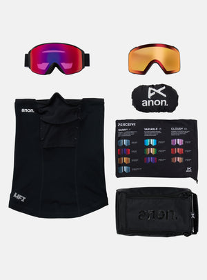 Anon M4S Goggles (Cylindrical) + Bonus Lens + MFI® Face Mask | Frame: Black, Lens: Perceive Sunny Red (14% / S3), Spare Lens: Perceive Cloudy Burst (59% / S1)