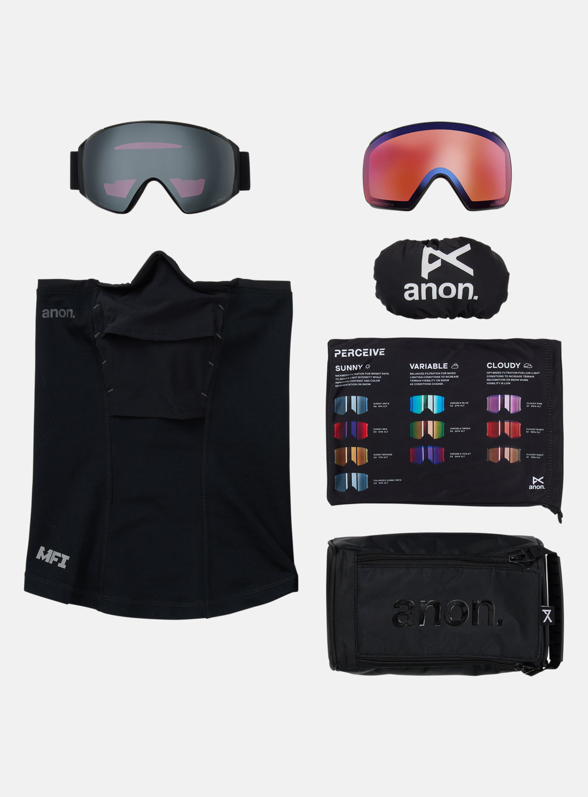 Anon M4S Goggles (Toric) + Bonus Lens + MFI® Face Mask | Frame: Smoke, Lens: Perceive Sunny Onyx (6% / S4), Spare Lens: Perceive Variable Violet (34% / S2)