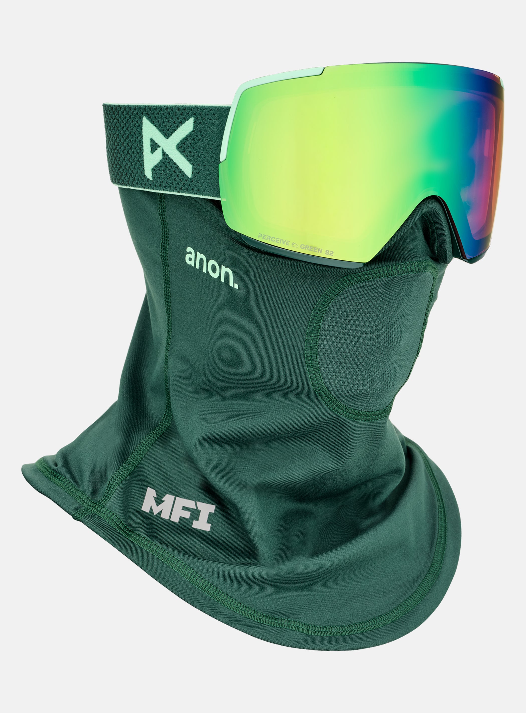 Anon M5 Goggles + Bonus Lens + MFI® Face Mask | Frame: Brunswick Green, Lens: Perceive Variable Green (22% / S2), Spare Lens: Perceive Cloudy Pink (53% / S1)