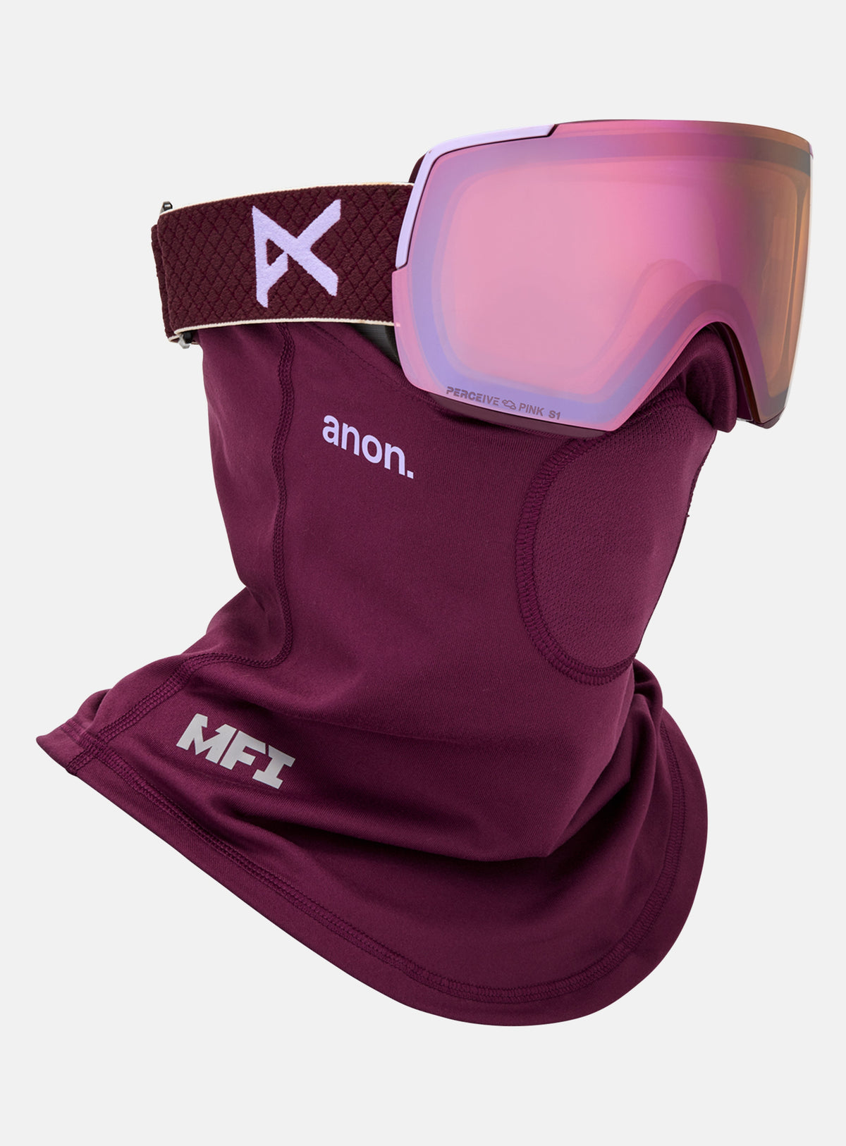 Anon M5S Goggles + Bonus Lens + MFI® Face Mask | Frame: Deep Cherry, Lens: Perceive Cloudy Pink
