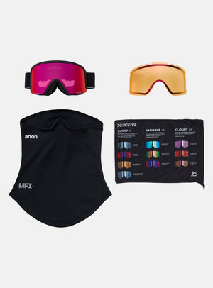 Anon Nesa Goggles + Bonus Lens + MFI® Face Mask | Frame: Black, Lens: Perceive Sunny Red