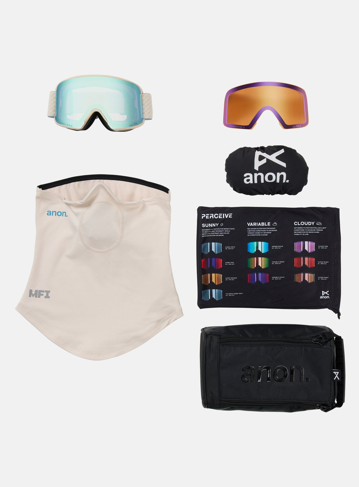 Anon M6 Goggles + Bonus Lens + MFI® Face Mask | Frame: Oat, Lens: Perceive Variable Blue