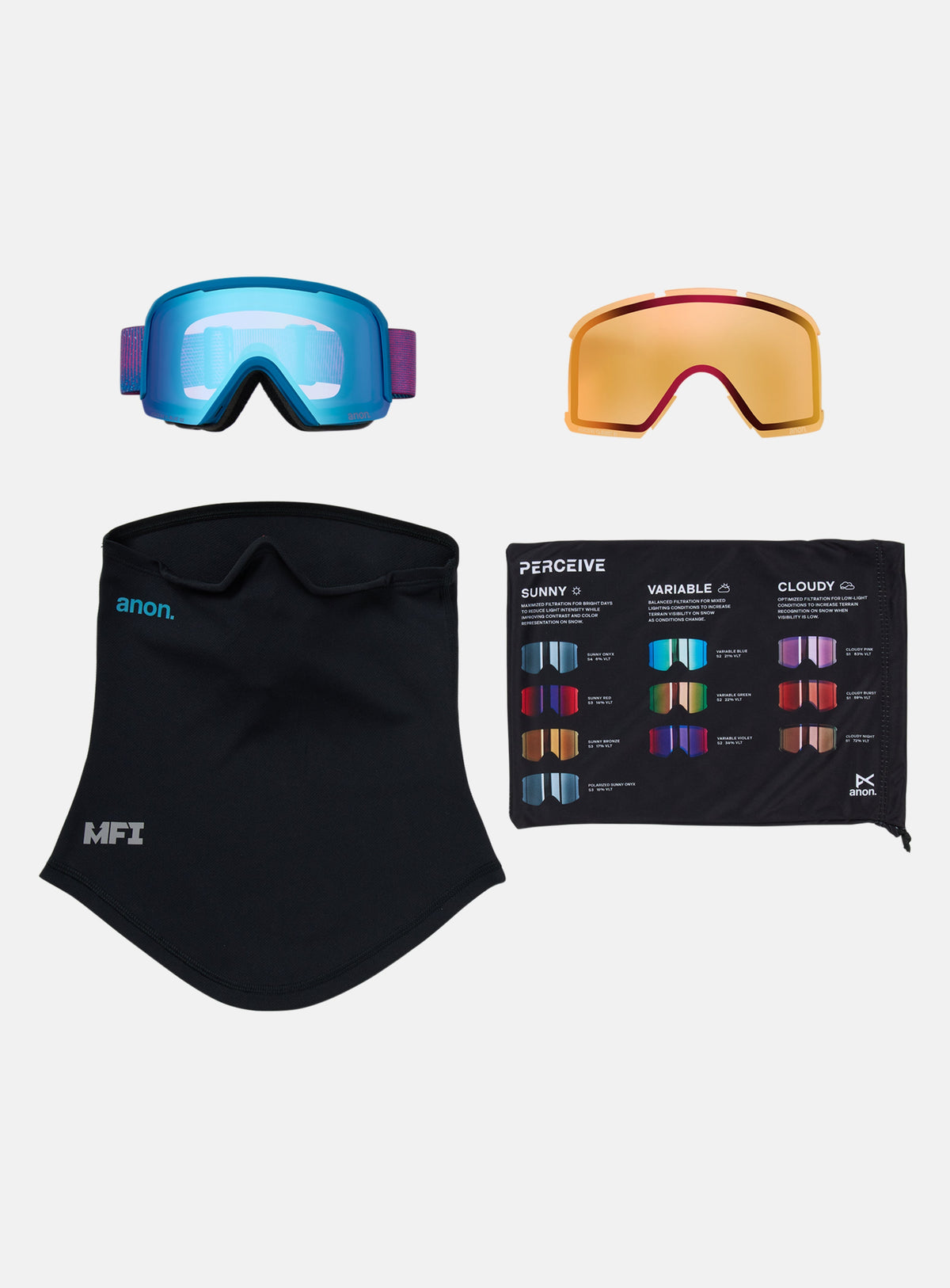 Anon Nesa S Goggles + Bonus Lens + MFI® Face Mask | Frame: Pink Denim, Lens: Perceive Variable Blue