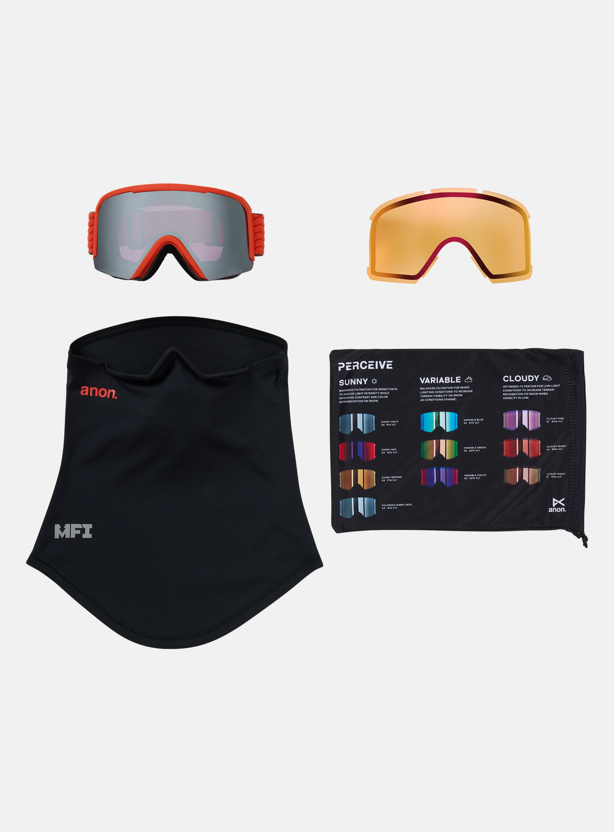 Anon Nesa S Goggles + Bonus Lens + MFI® Face Mask | Frame: Fiesta Red, Lens: Perceive Sunny Onyx