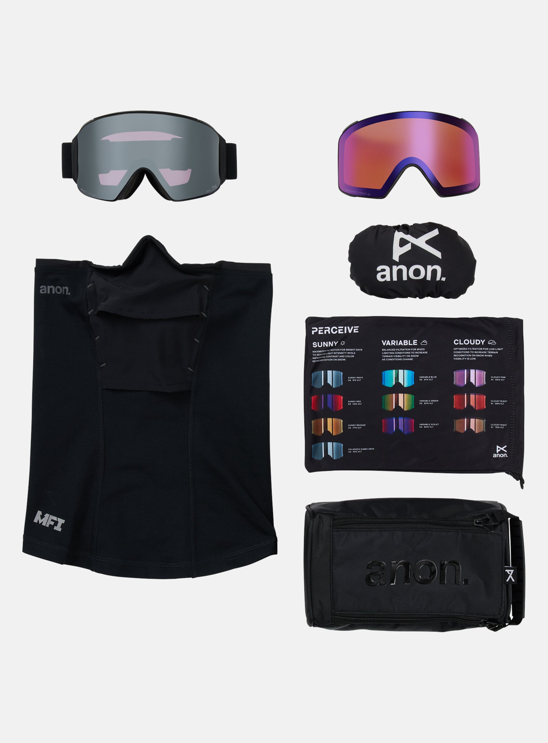 Anon M4 Goggles (Cylindrical) + Bonus Lens + MFI® Face Mask | Frame: Smoke, Lens: Perceive Sunny Onyx