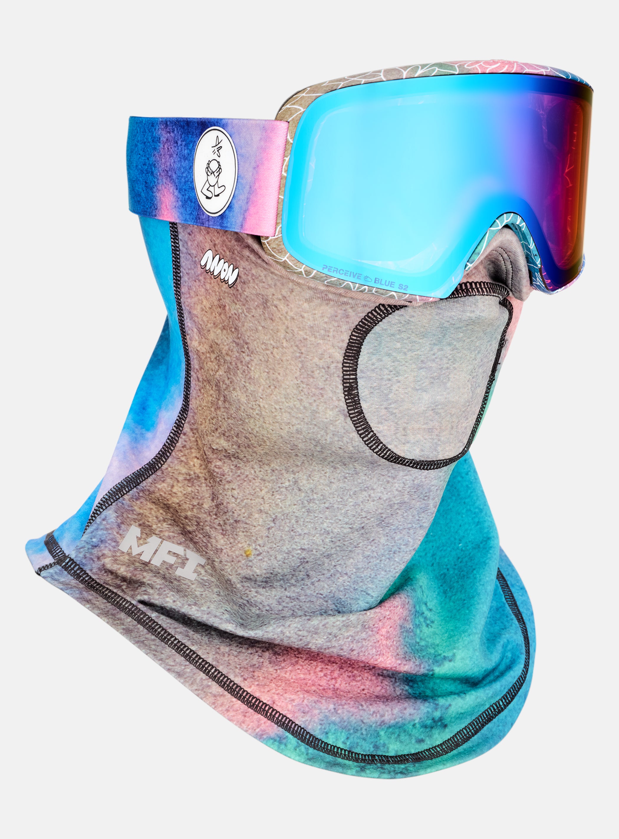 Anon M6 Goggles + Bonus Lens + MFI® Face Mask | Frame: LB Watercolor, Lens: Perceive Variable Blue (21% / S2), Spare Lens: Perceive Cloudy Pink (53% / S1)