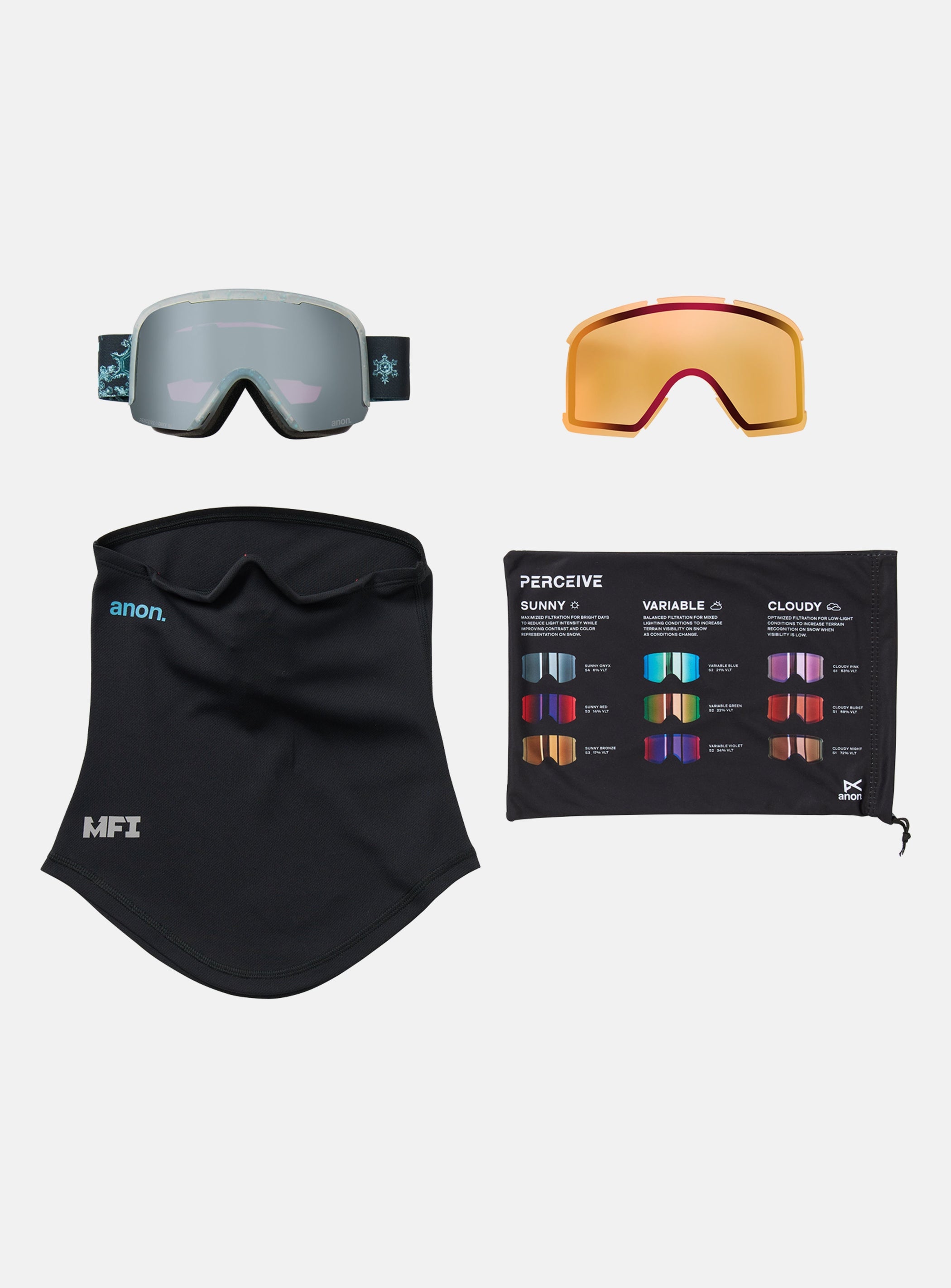 Anon Nesa S Goggles + Bonus Lens + MFI® Face Mask | Frame: Snow Flurry, Lens: Perceive Sunny Onyx
