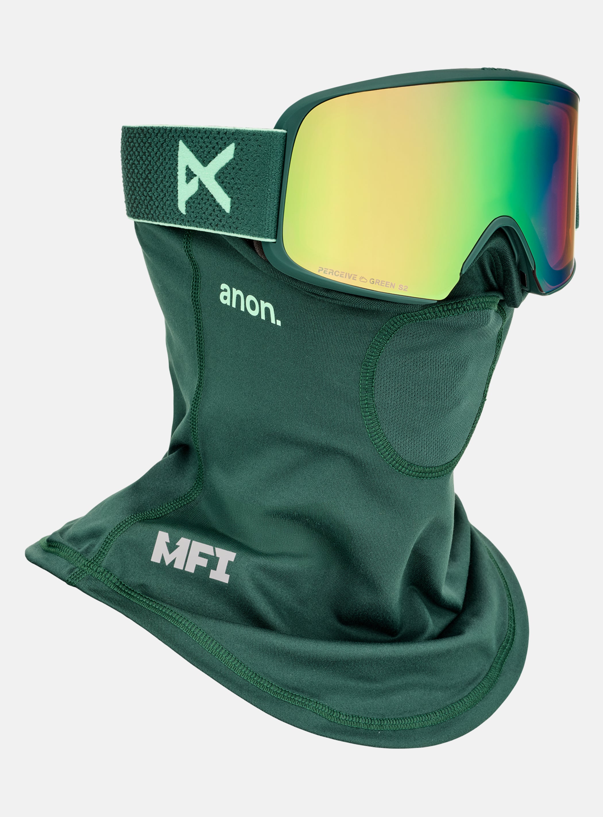 Anon M6 Goggles + Bonus Lens + MFI® Face Mask | Frame: Brunswick Green, Lens: Perceive Variable Green (22% / S2), Spare Lens: Perceive Cloudy Pink (53% / S1)
