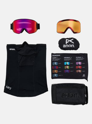 Anon M4 Goggles (Cylindrical) + Bonus Lens + MFI® Face Mask | Frame: Black, Lens: Perceive Sunny Red