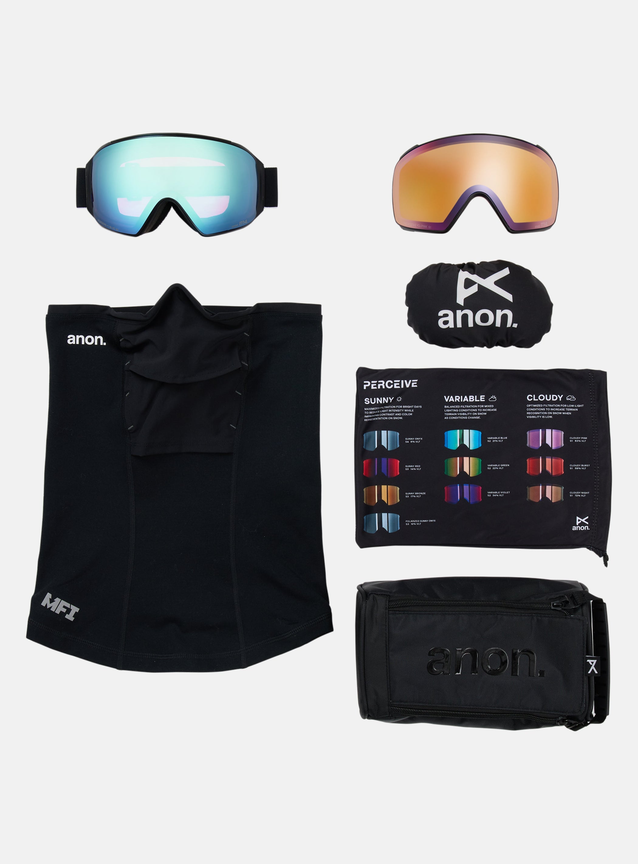 Anon M4 Goggles (Toric) + Bonus Perceive Lens + MFI® Face Mask | Frame: Black, Lens: Perceive Variable Blue