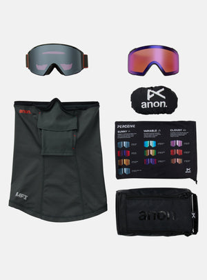 Anon M4S Goggles (Cylindrical) + Bonus Lens + MFI® Face Mask | Frame: Fiesta Red, Lens: Perceive Sunny Onyx