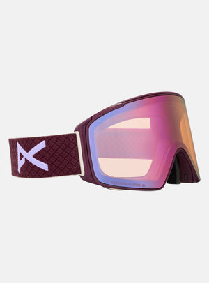 Anon M4S Goggles (Cylindrical) + Bonus Lens + MFI® Face Mask | Frame: Deep Cherry, Lens: Perceive Cloudy Pink