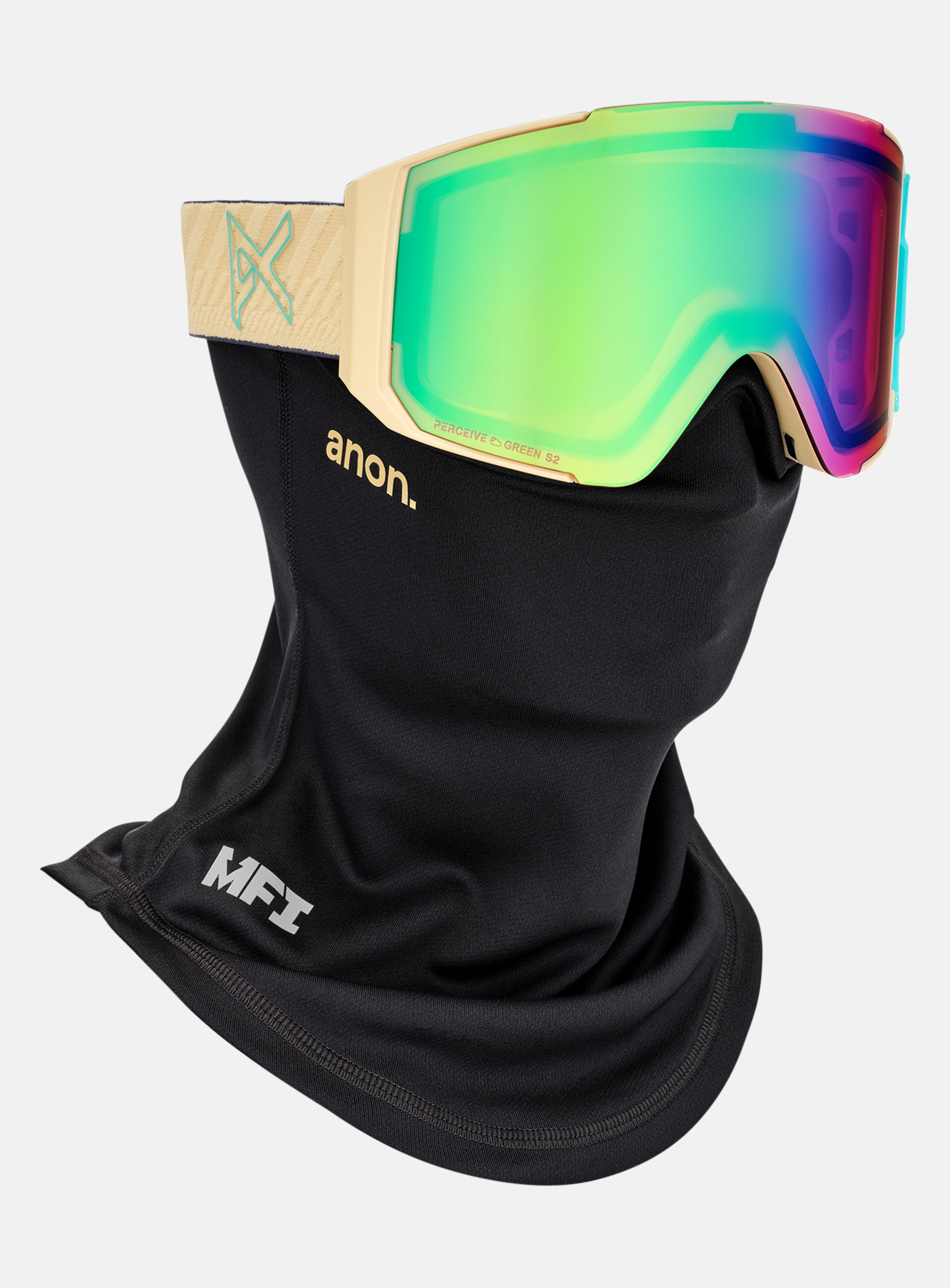 Anon Sync Goggles + Bonus Lens + MFI® Face Mask | Frame: Beechwood, Lens: Perceive Variable Green (22% / S2), Spare Lens: Perceive Cloudy Pink (53% / S1)