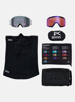 Anon M4S Goggles (Cylindrical) + Bonus Lens + MFI® Face Mask | Frame: White, Lens: Perceive Sunny Onyx