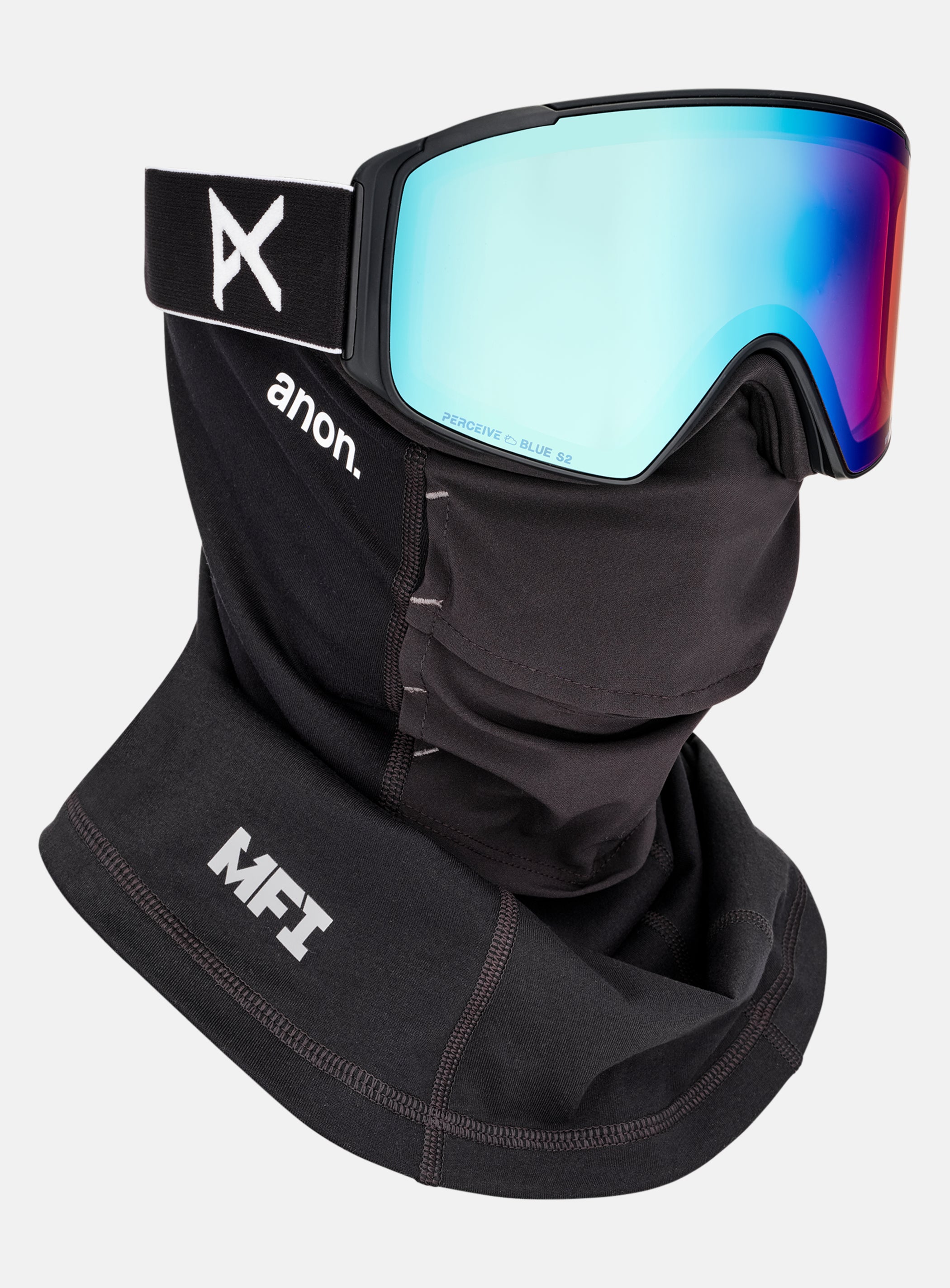 Anon M4S Goggles (Cylindrical) + Bonus Lens + MFI® Face Mask | Frame: Black, Lens: Perceive Variable Blue (21% / S2), Spare Lens: Perceive Cloudy Pink (53% / S1)