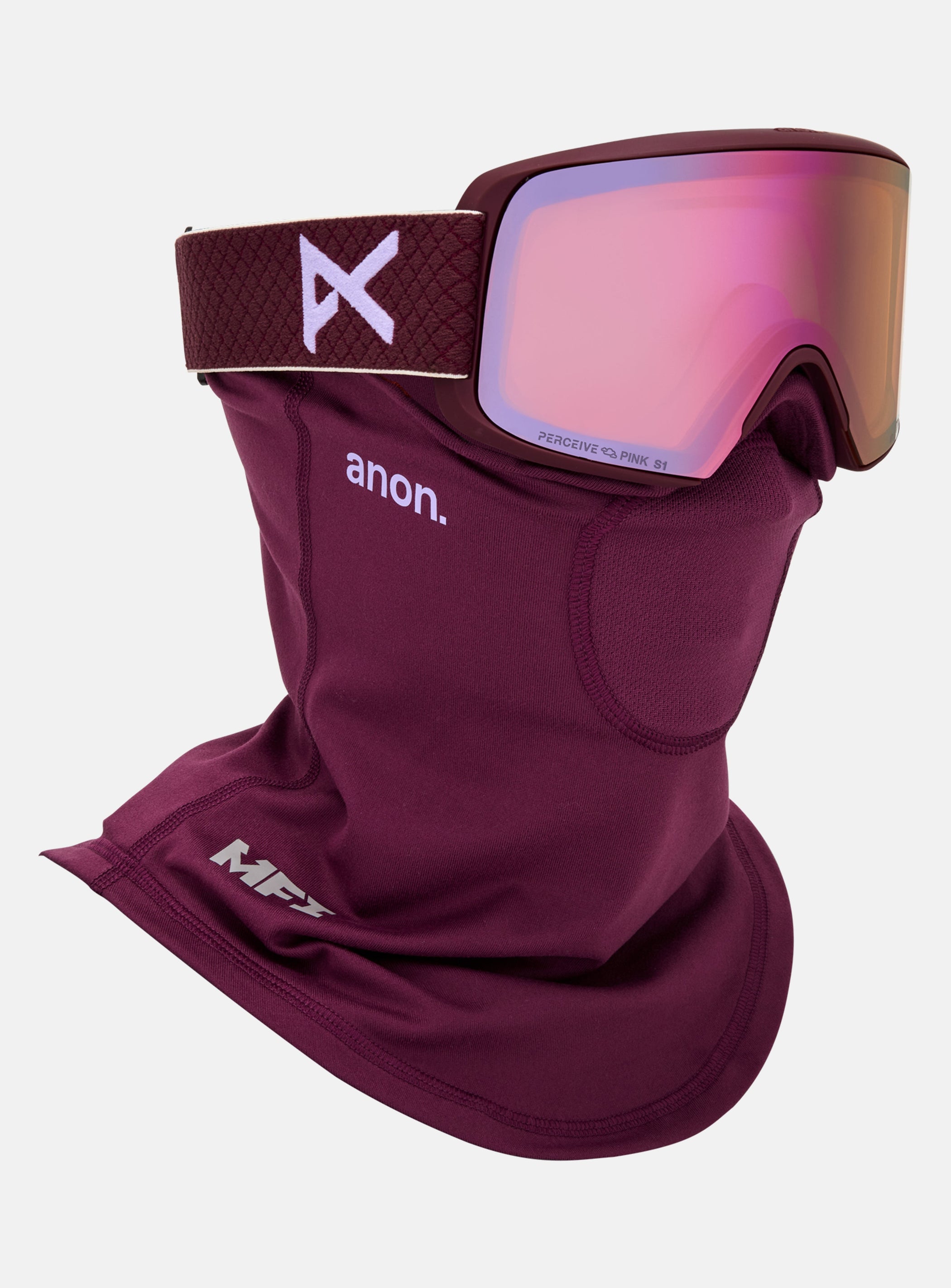 Anon M6S Goggles + Bonus Lens + MFI® Face Mask | Frame: Deep Cherry, Lens: Perceive Cloudy Pink