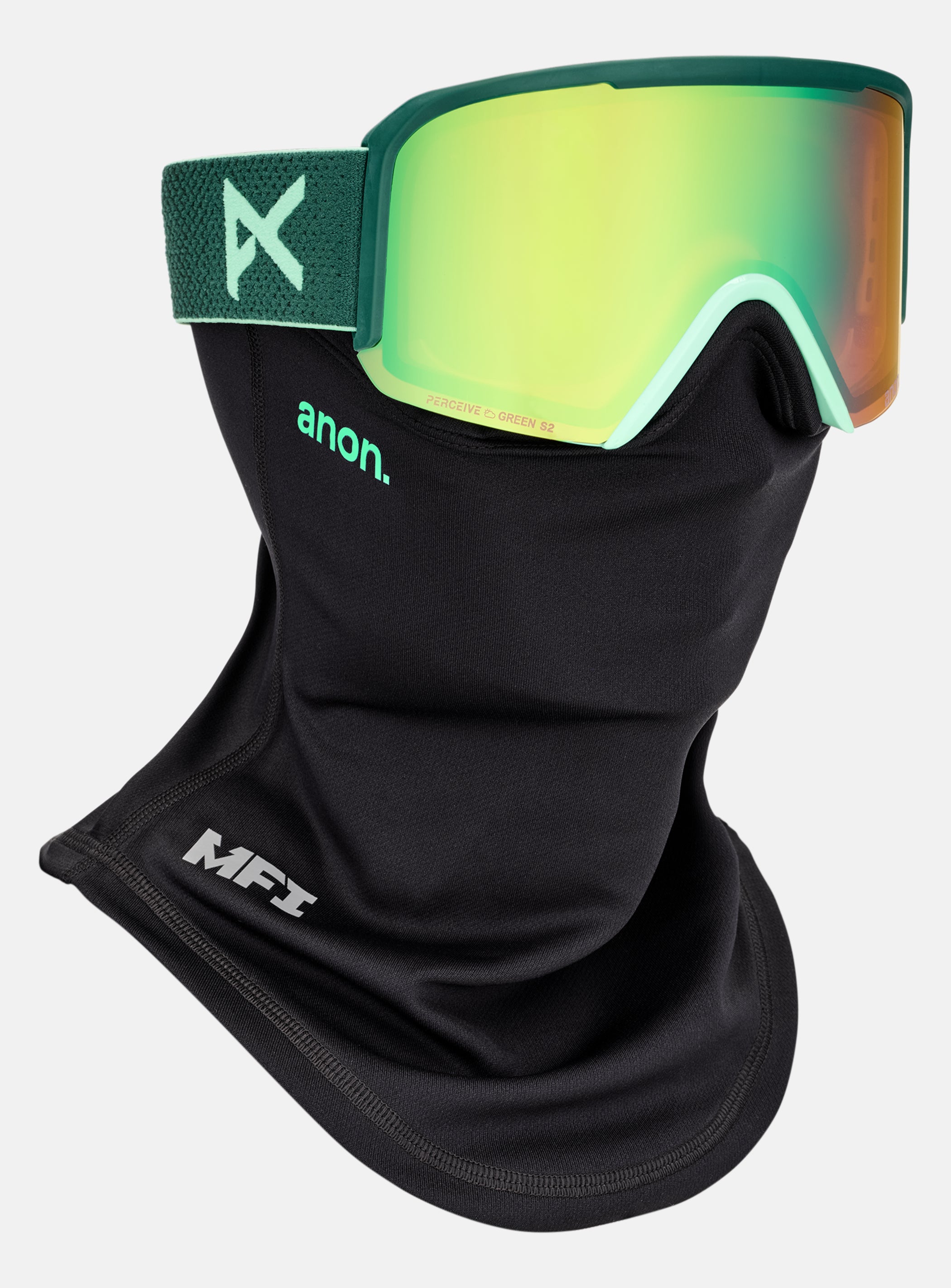 Anon Nesa Goggles + Bonus Lens + MFI® Face Mask | Frame: Brunswick Green, Lens: Perceive Variable Green (22% / S2), Spare Lens: Perceive Cloudy Pink (53% / S1)