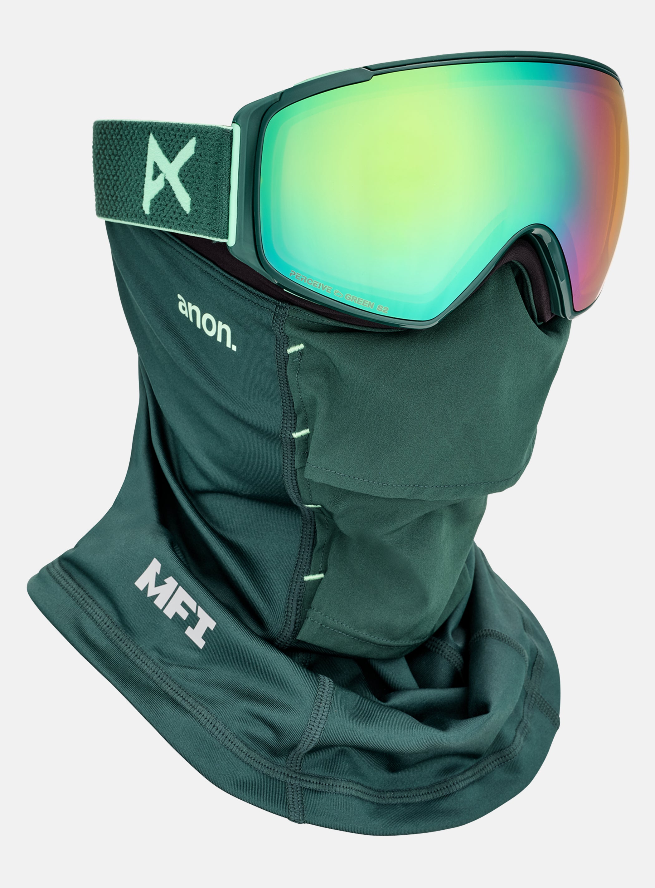 Anon M4S Goggles (Toric) + Bonus Lens + MFI® Face Mask | Frame: Brunswick Green, Lens: Perceive Variable Green (22% / S2), Spare Lens: Perceive Cloudy Pink (53% / S1)