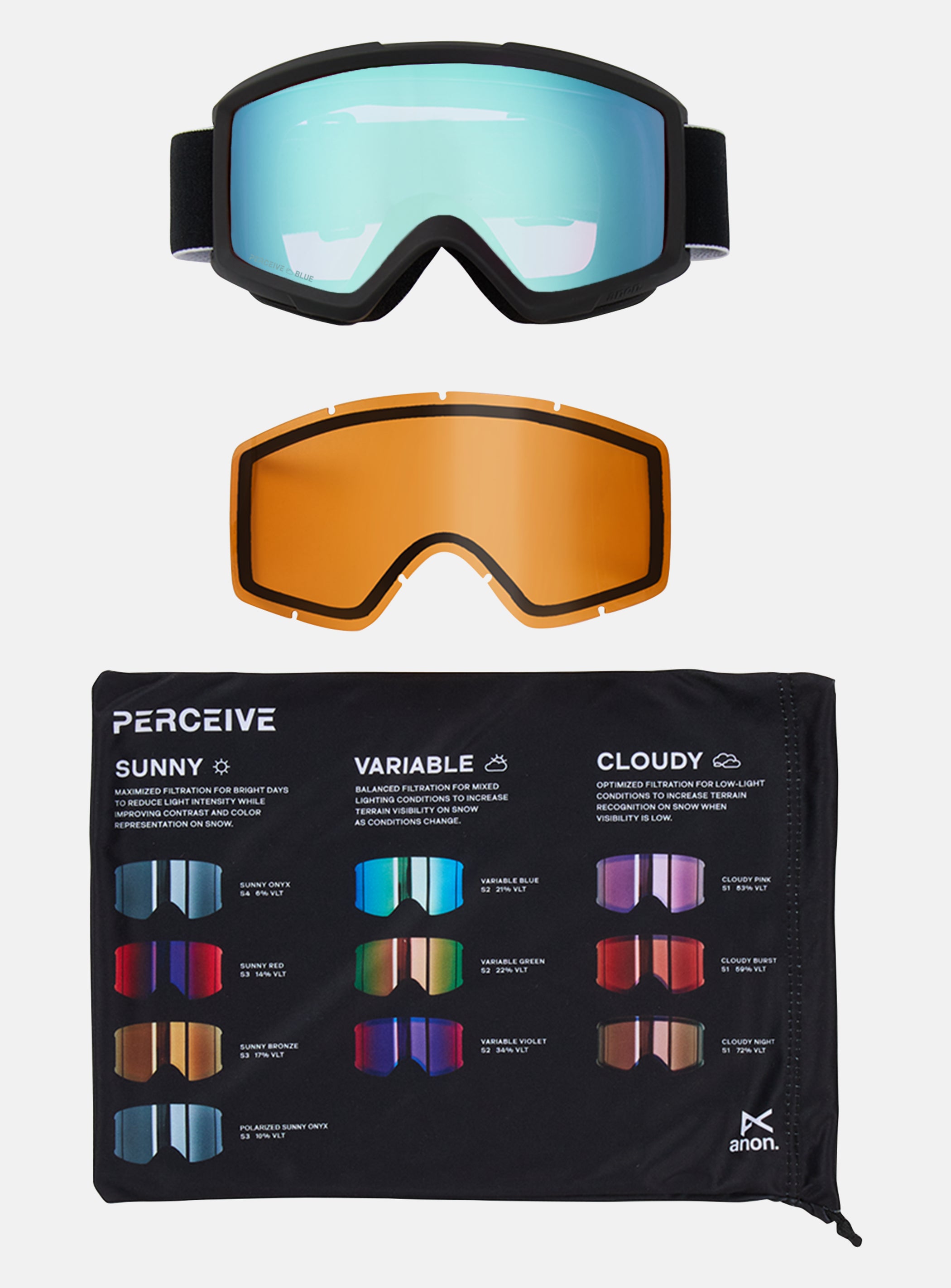 Anon Helix 2.0 Goggles + Bonus Lens | Frame: Black, Lens: Perceive Variable Blue