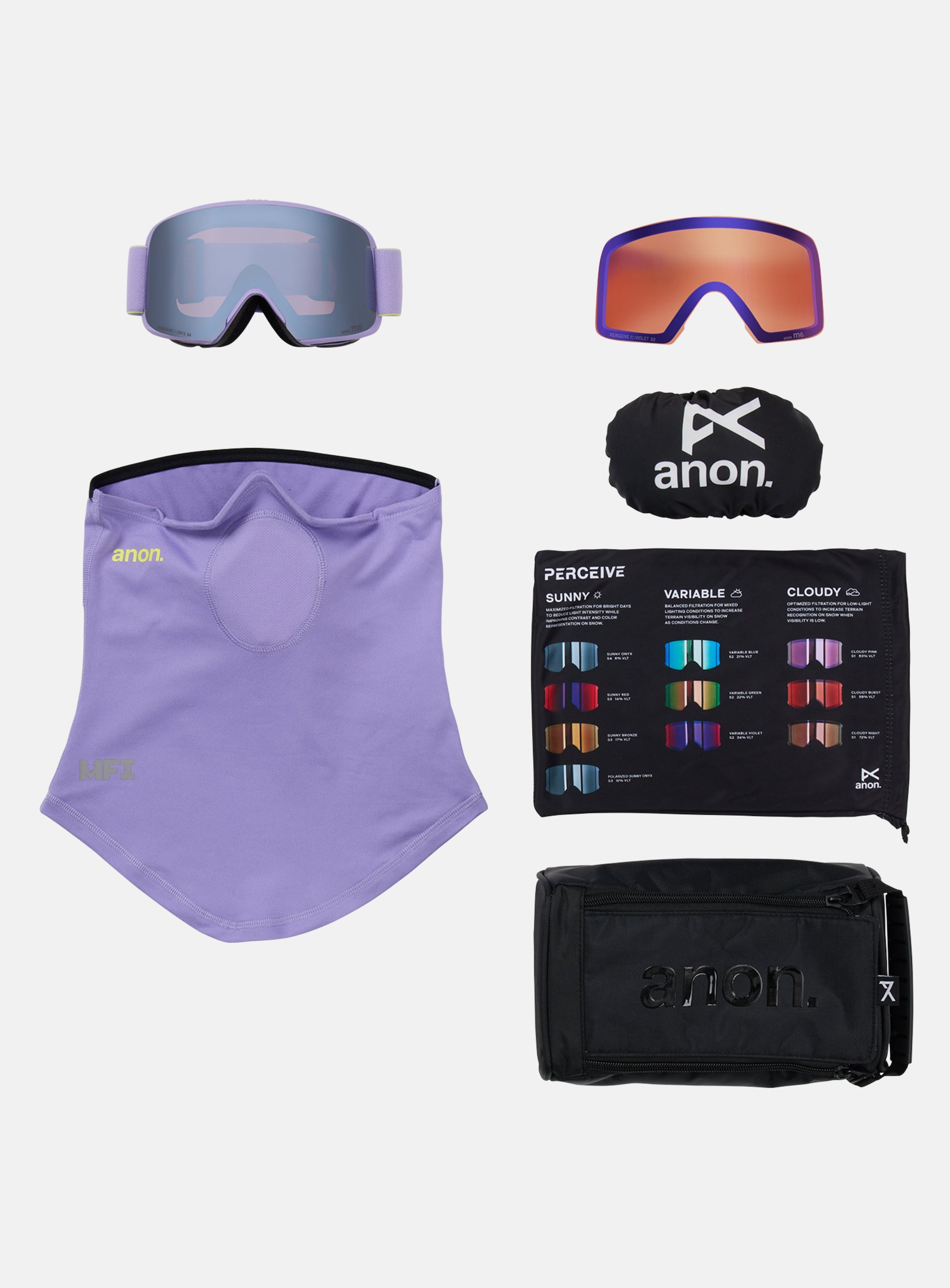 Anon M6 Goggles + Bonus Lens + MFI® Face Mask | Frame: Hyper Lilac, Lens: Perceive Sunny Onyx