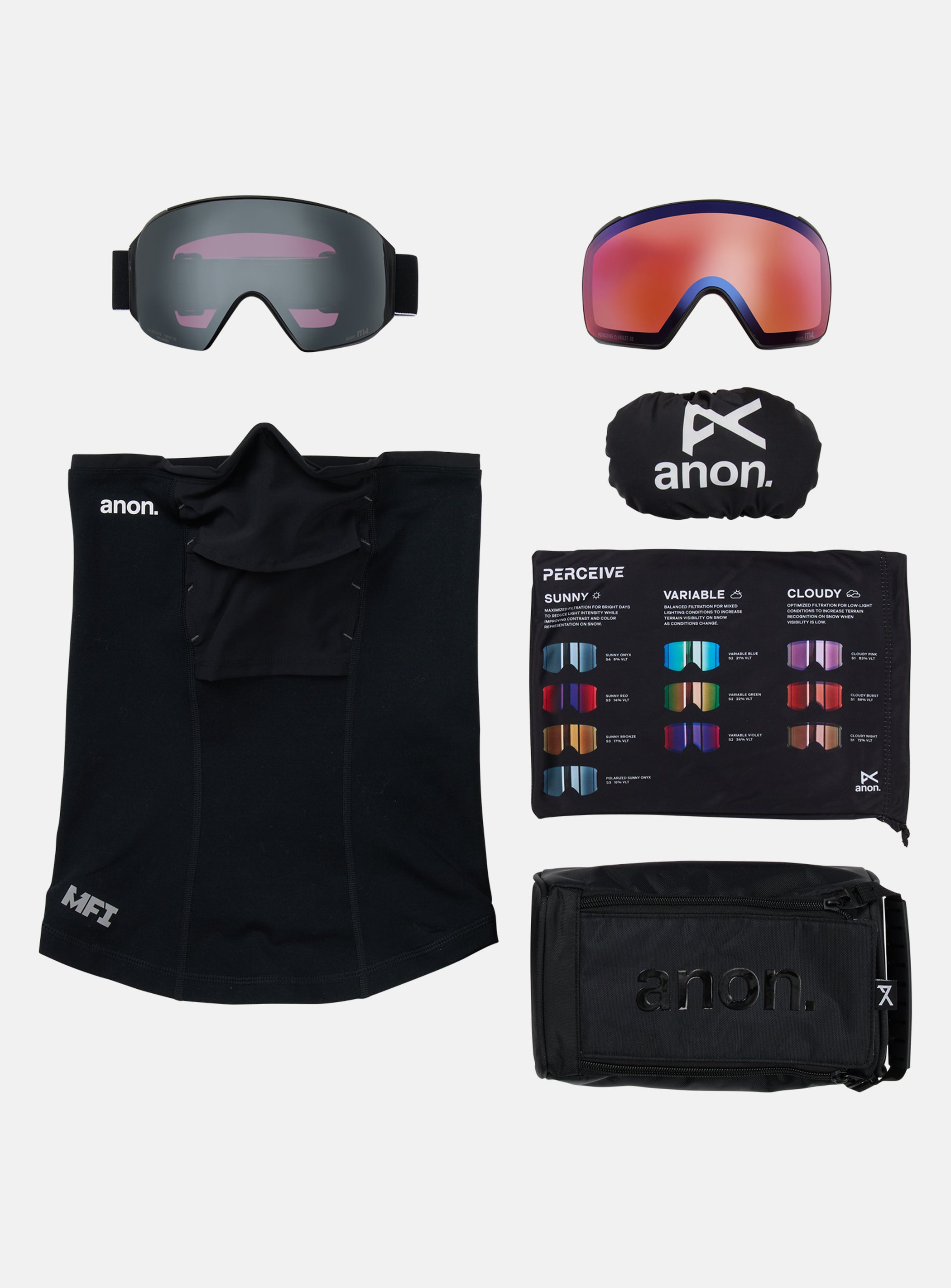Anon M4 Goggles (Toric) + Polarized Perceive Lens + MFI® Face Mask | Frame: Black, Lens: Perceive Sunny Polarized Onyx