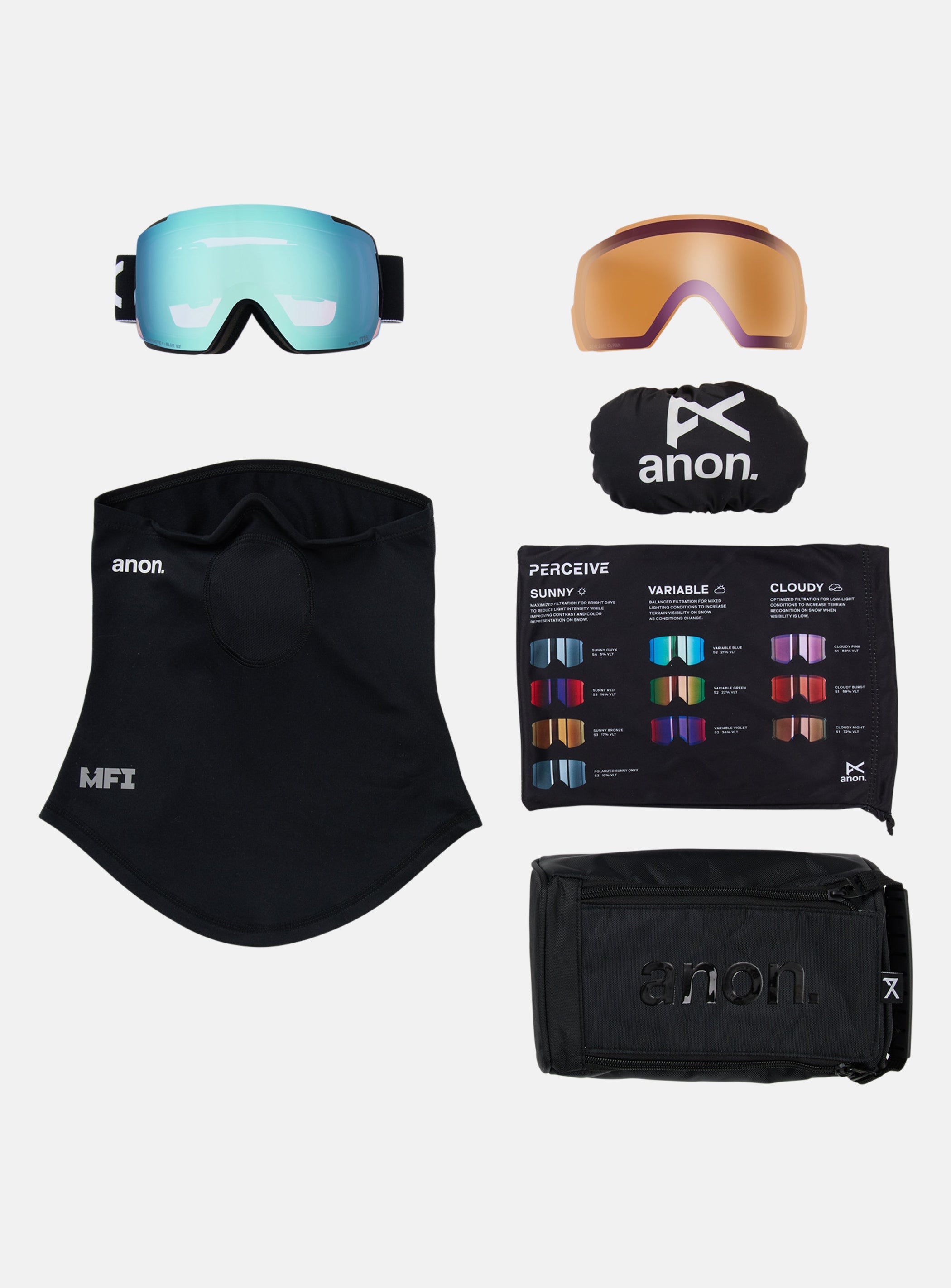 anon m5 goggle Anon M5 Goggles + Bonus Lens + MFI Face Mask, Black / Perceive Variable Blue / OS / Low Bridge