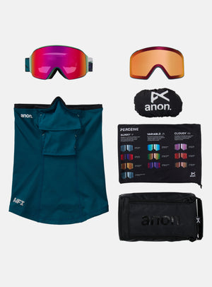 Anon M4 Goggles (Cylindrical) + Bonus Lens + MFI® Face Mask | Frame: Family Tree, Lens: Perceive Sunny Red