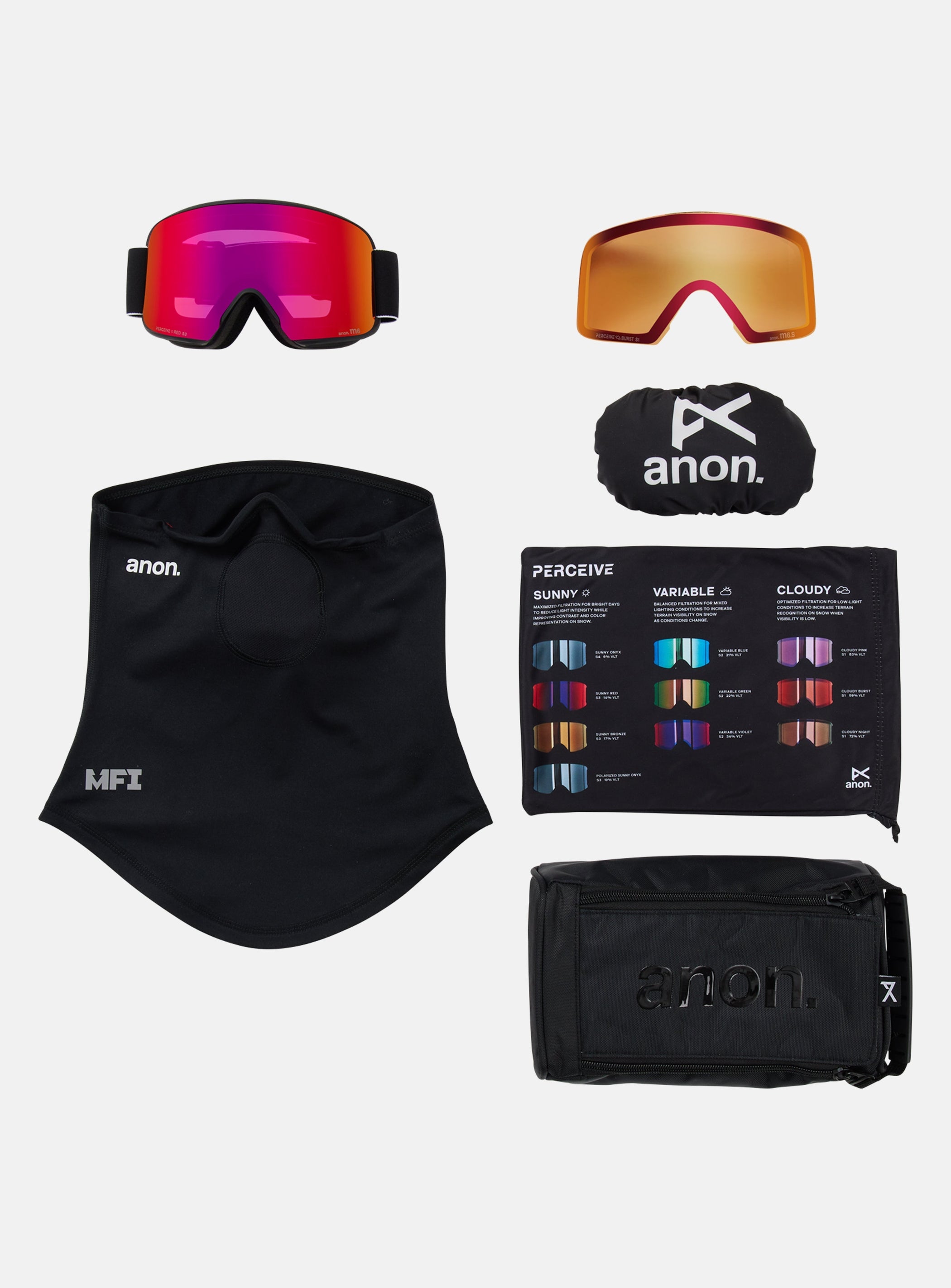 Anon M6 Goggles + Bonus Lens + MFI® Face Mask | Frame: Black, Lens: Perceive Sunny Red