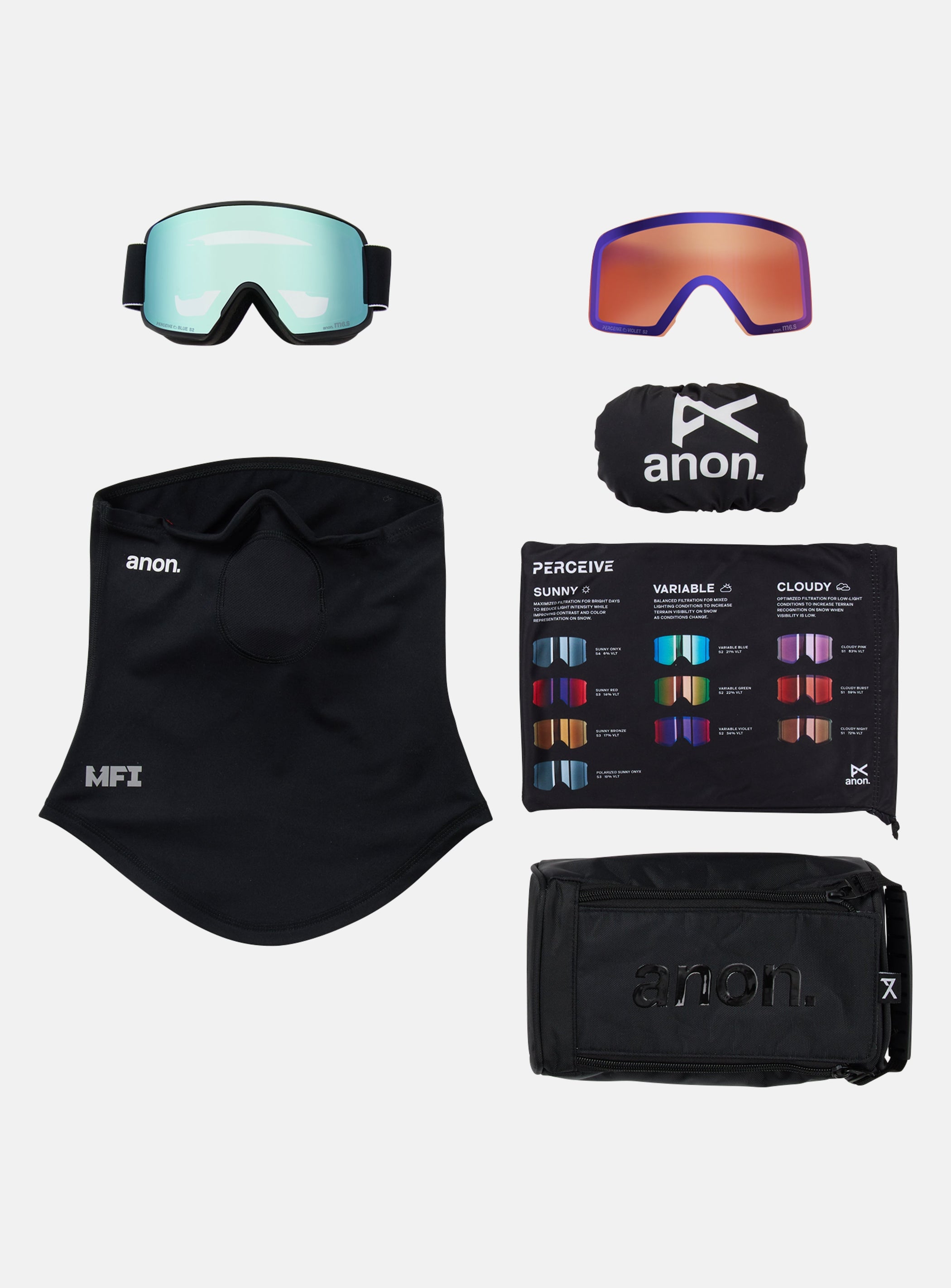 Anon M6S Goggles + Bonus Lens + MFI® Face Mask | Frame: Black, Lens: Perceive Variable Blue