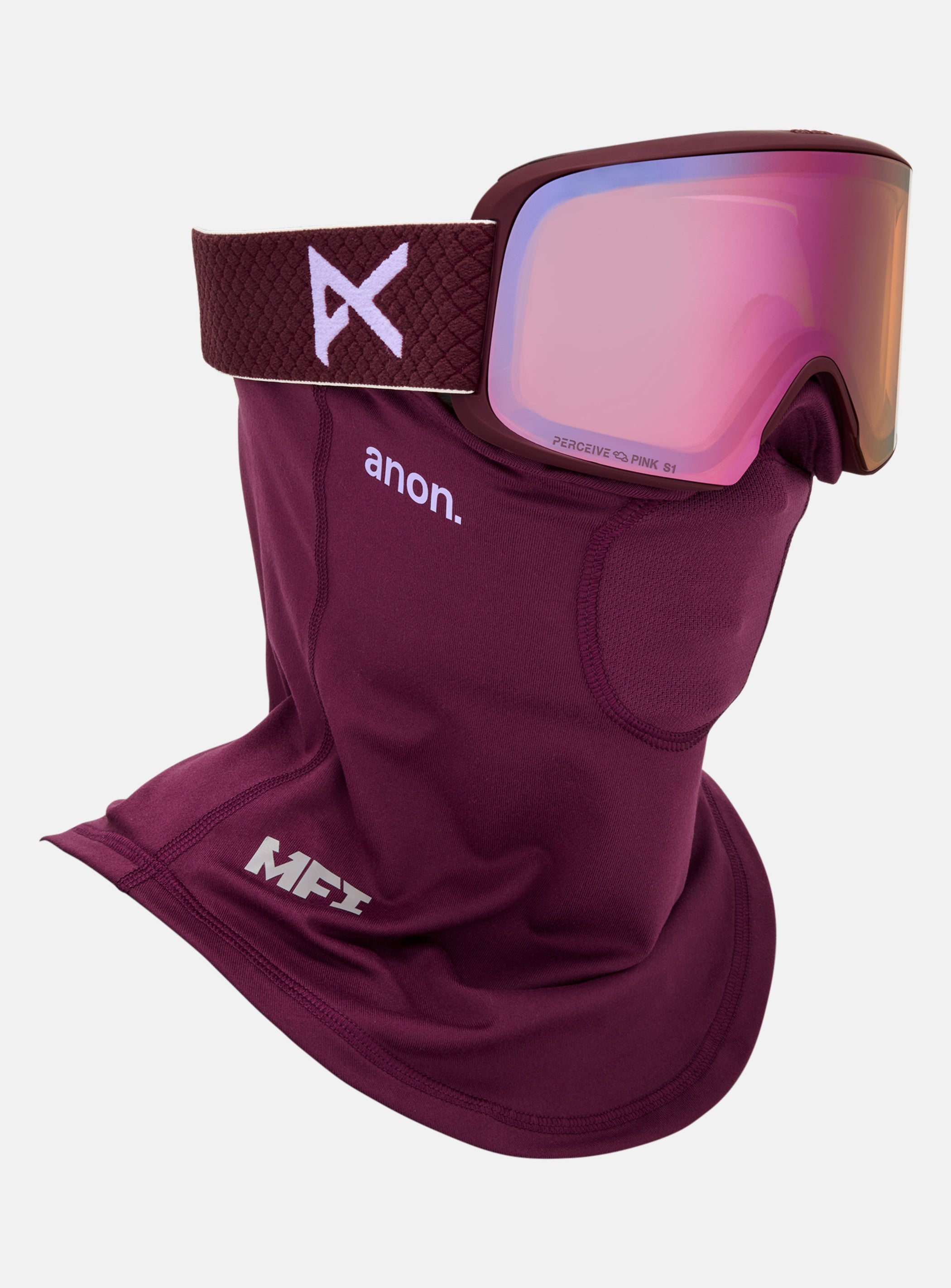 Anon M6 Goggles + Bonus Lens + MFI® Face Mask | Frame: Deep Cherry, Lens: Perceive Cloudy Pink