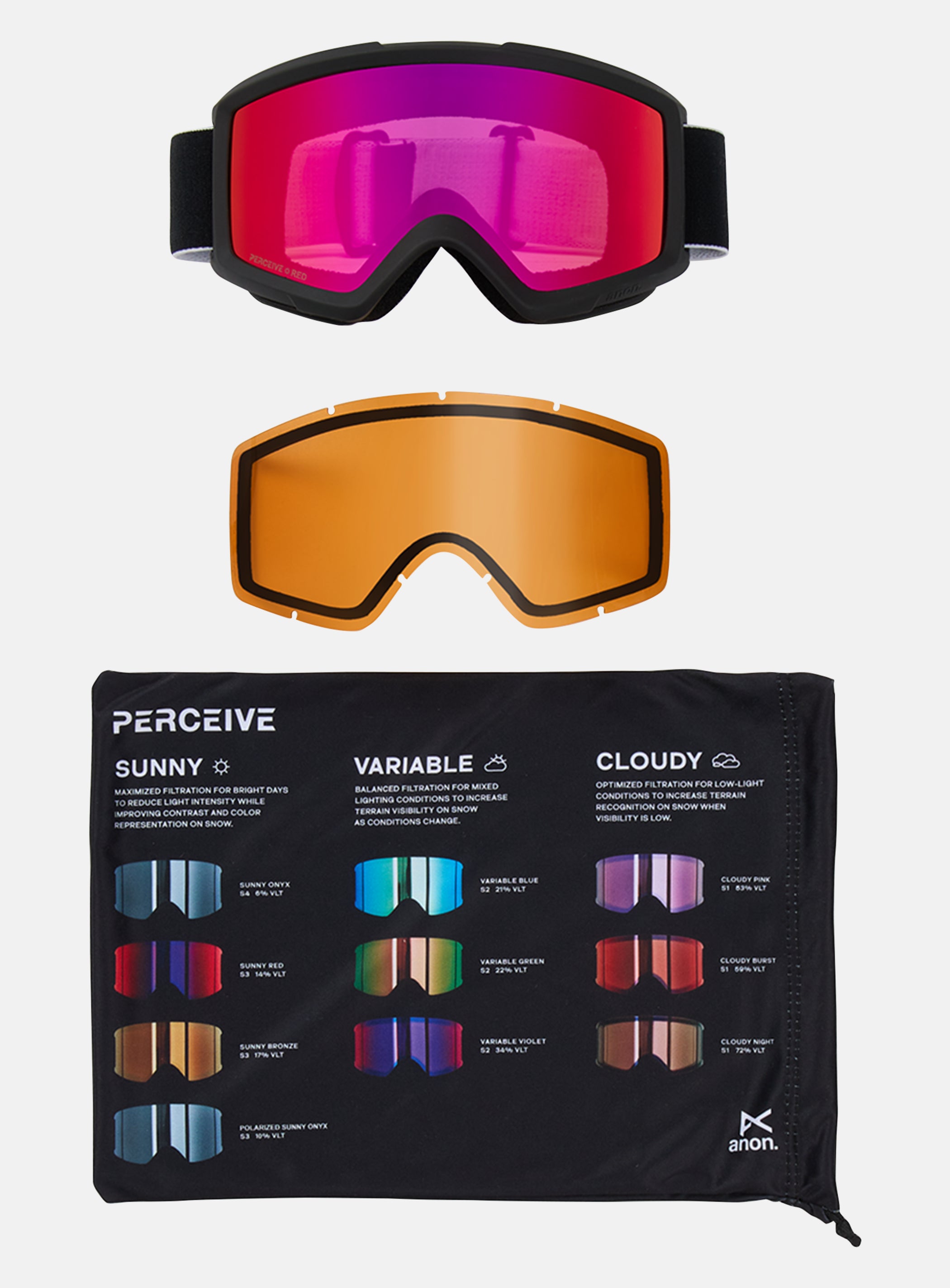 Anon Helix 2.0 Goggles + Bonus Lens | Frame: Black, Lens: Perceive Sunny Red